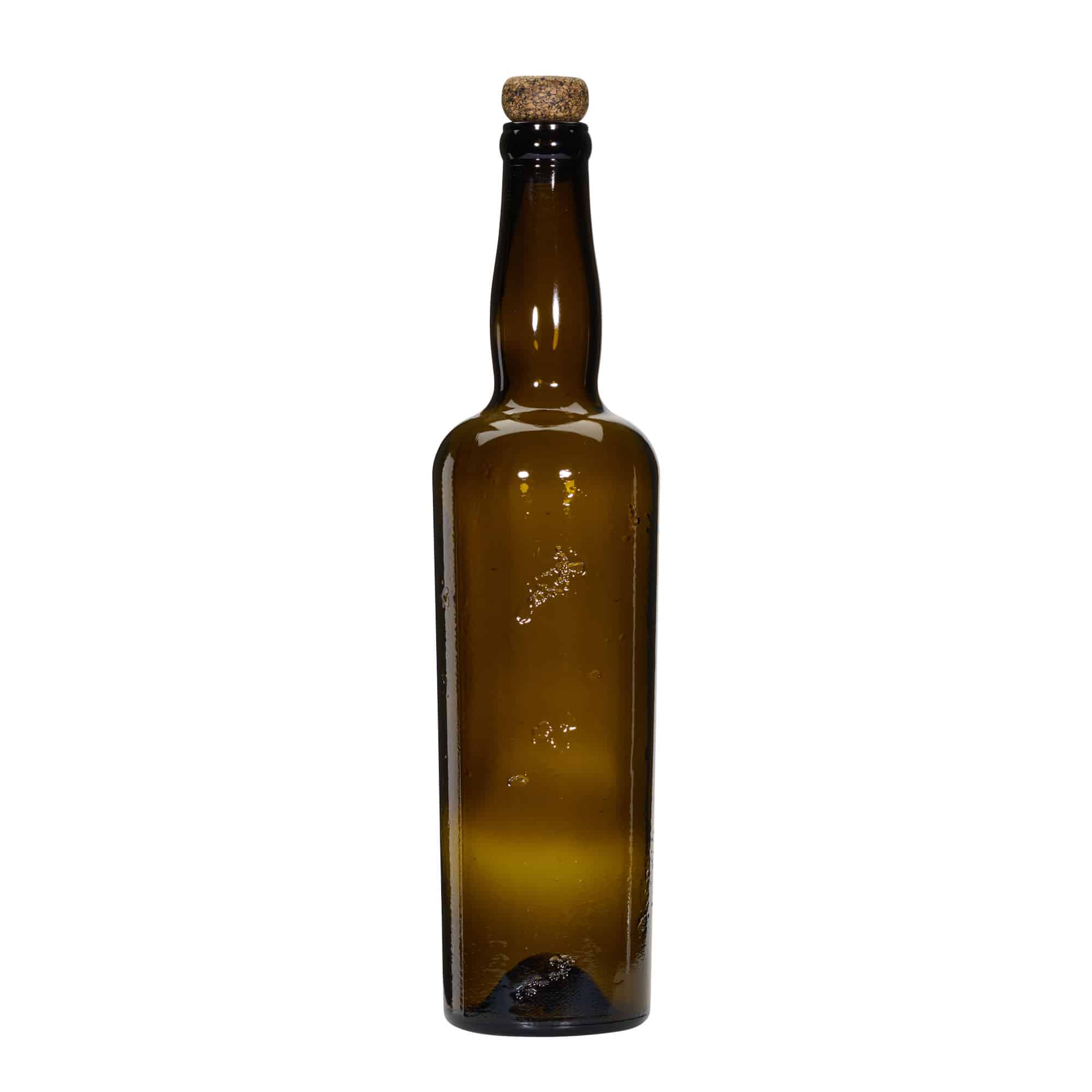 Botella de vidrio 'Siroco' de 750 ml, artesanal, marrón, boca: corcho