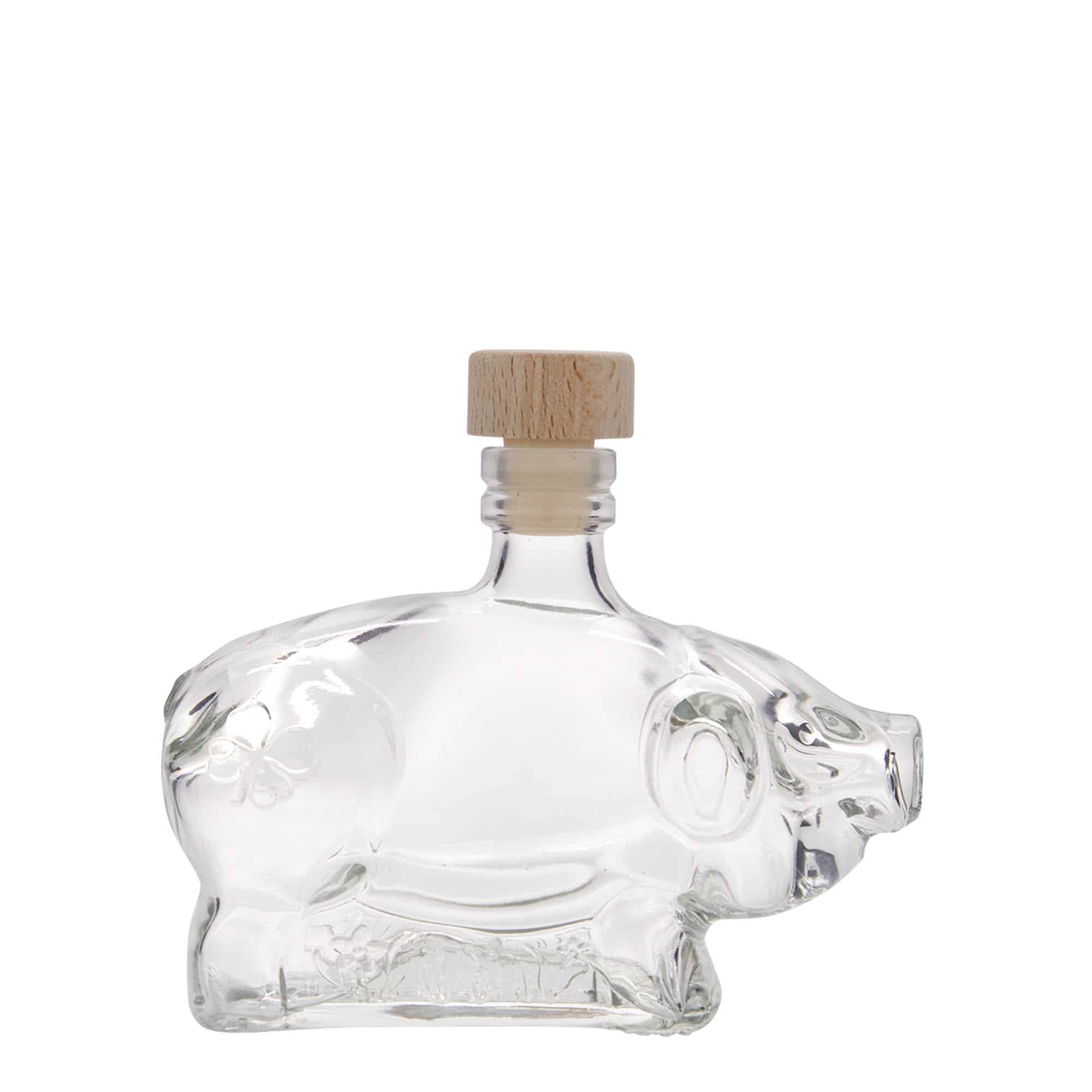 Botella de cristal de 200 ml 'Cerdito de la suerte', boca: corcho