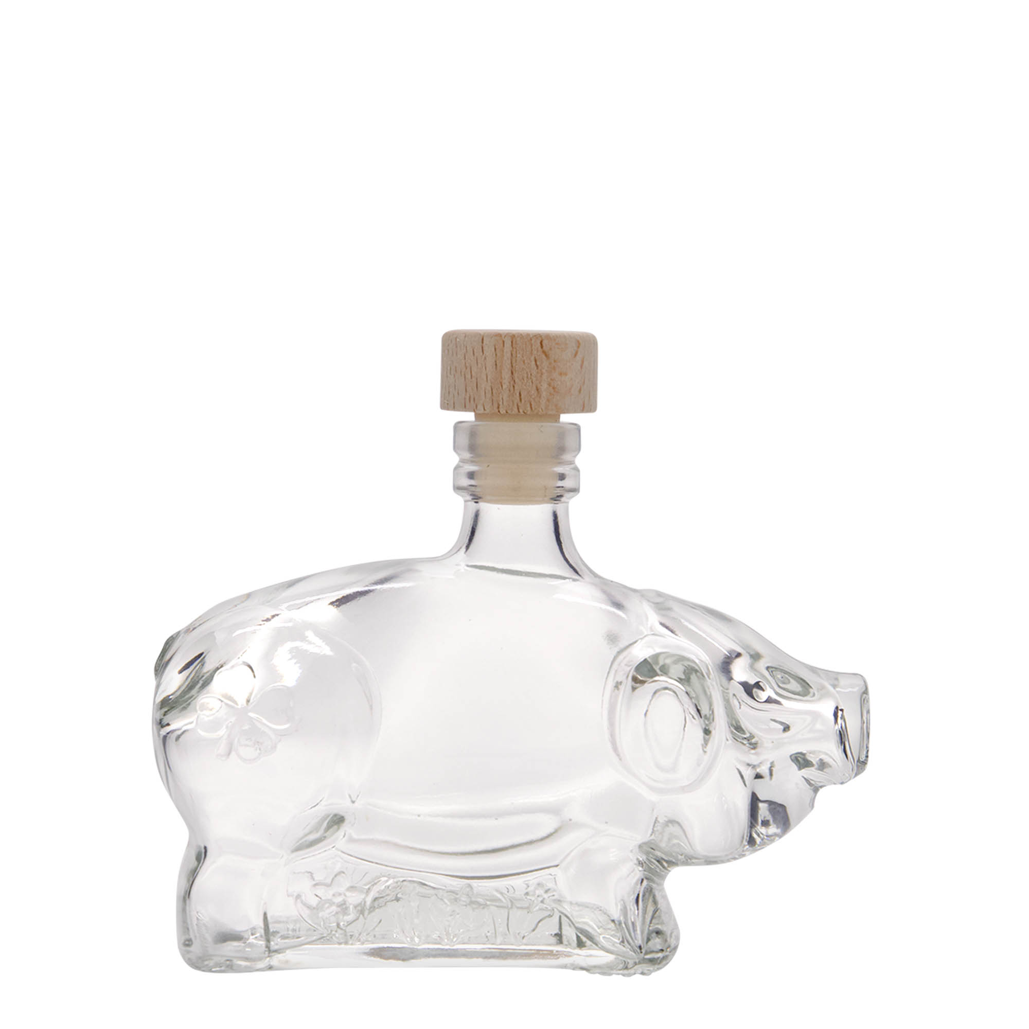Botella de cristal de 200 ml 'Cerdito de la suerte', boca: corcho