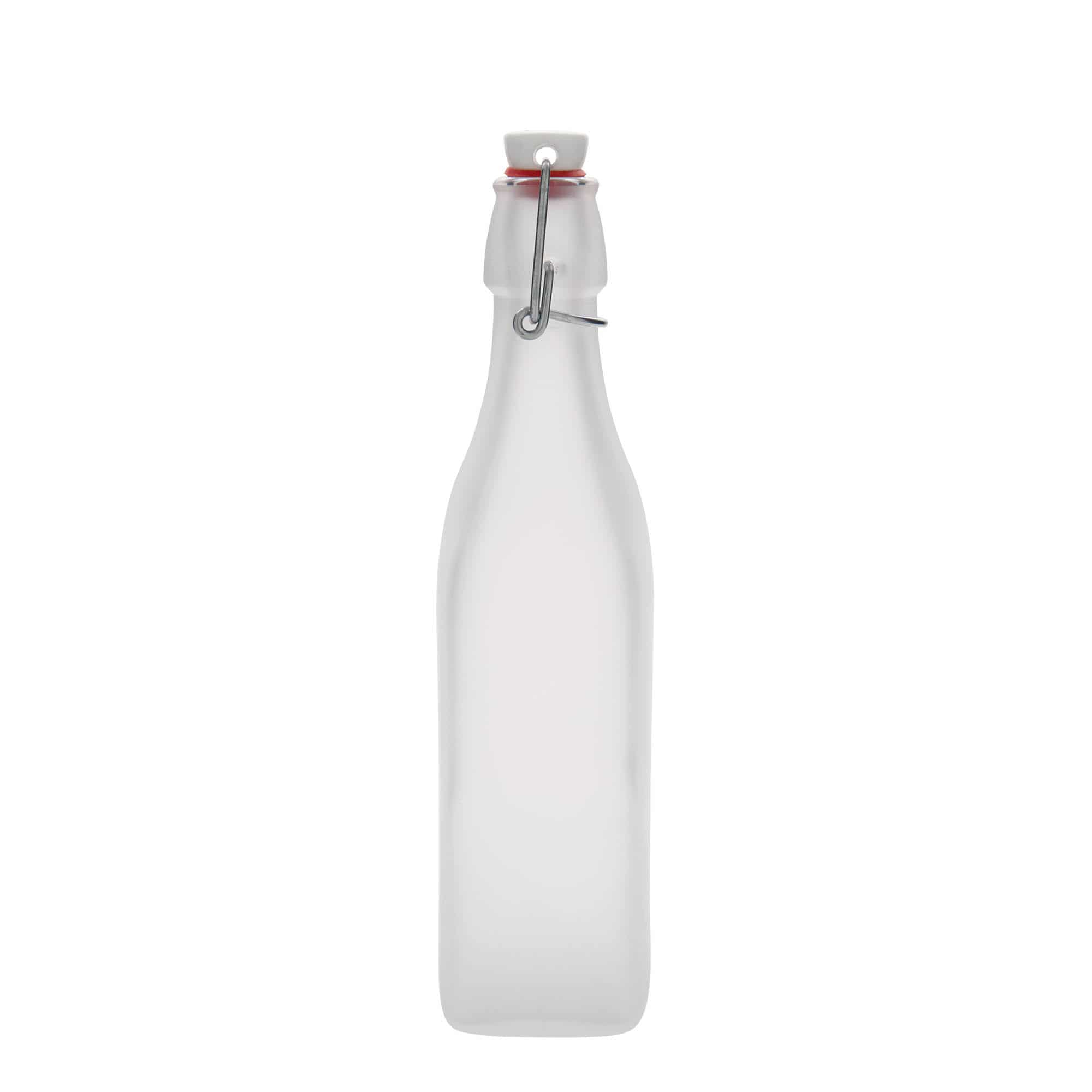 Botella de vidrio 'Swing' de 500 ml, cuadrada, blanco, boca: tapón mecánico Botella de vidrio 'Swing' de 500 ml, cuadrada, blanco, boca: tapón mecánico