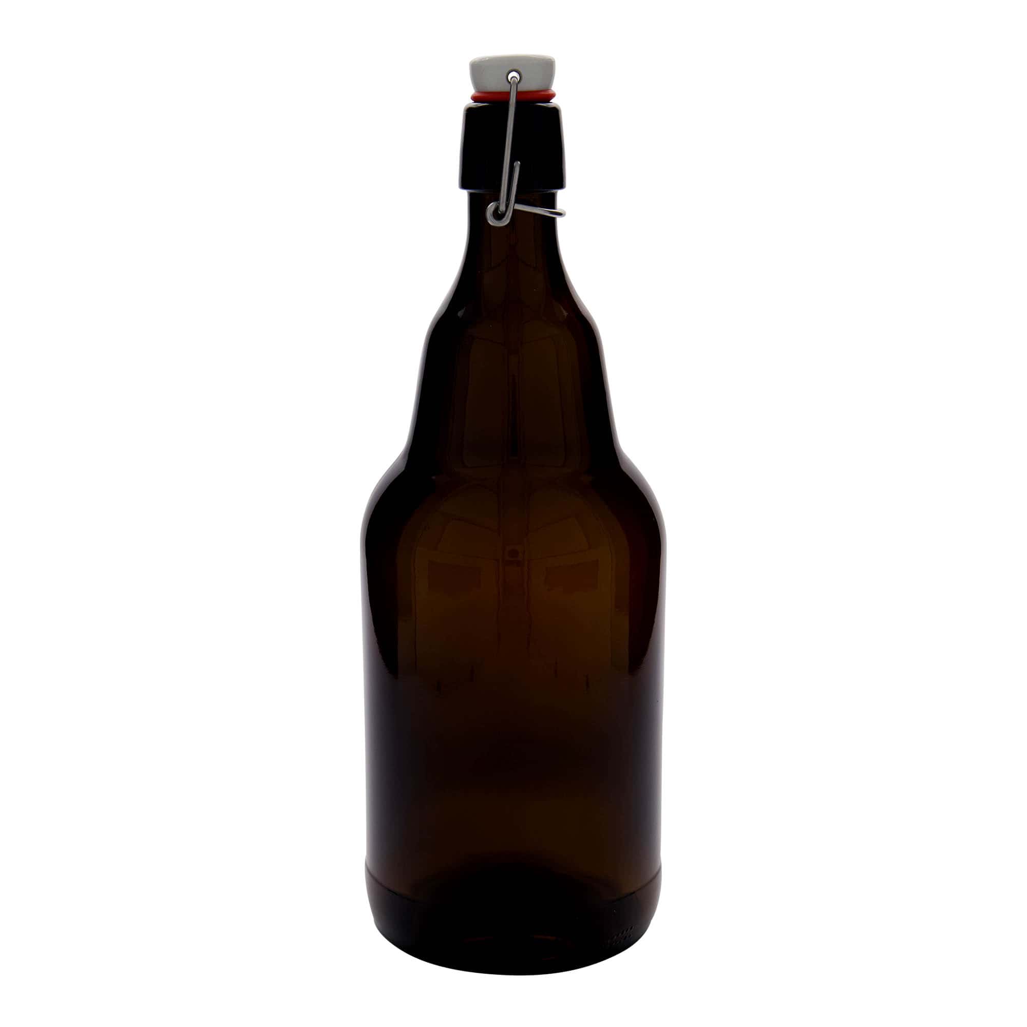 Botella de cerveza de 2.000 ml, vidrio, marrón, boca: cierre de palanca