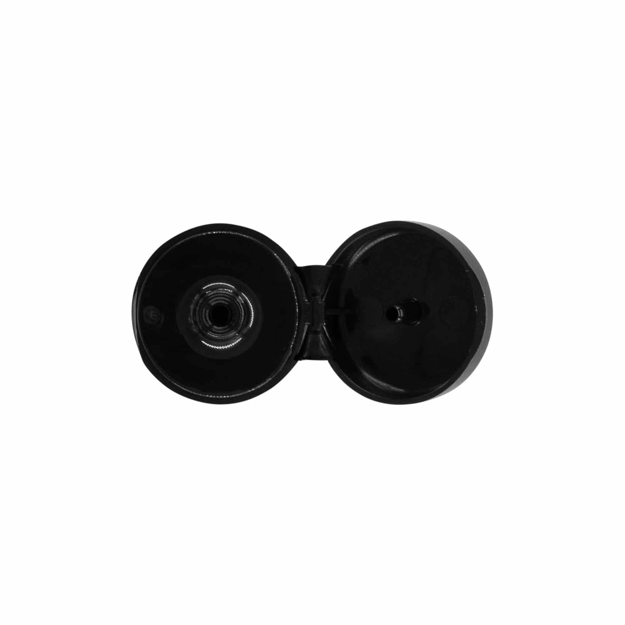 Tapón de rosca con bisagra, plástico de PP, negro, para boca: 20/410