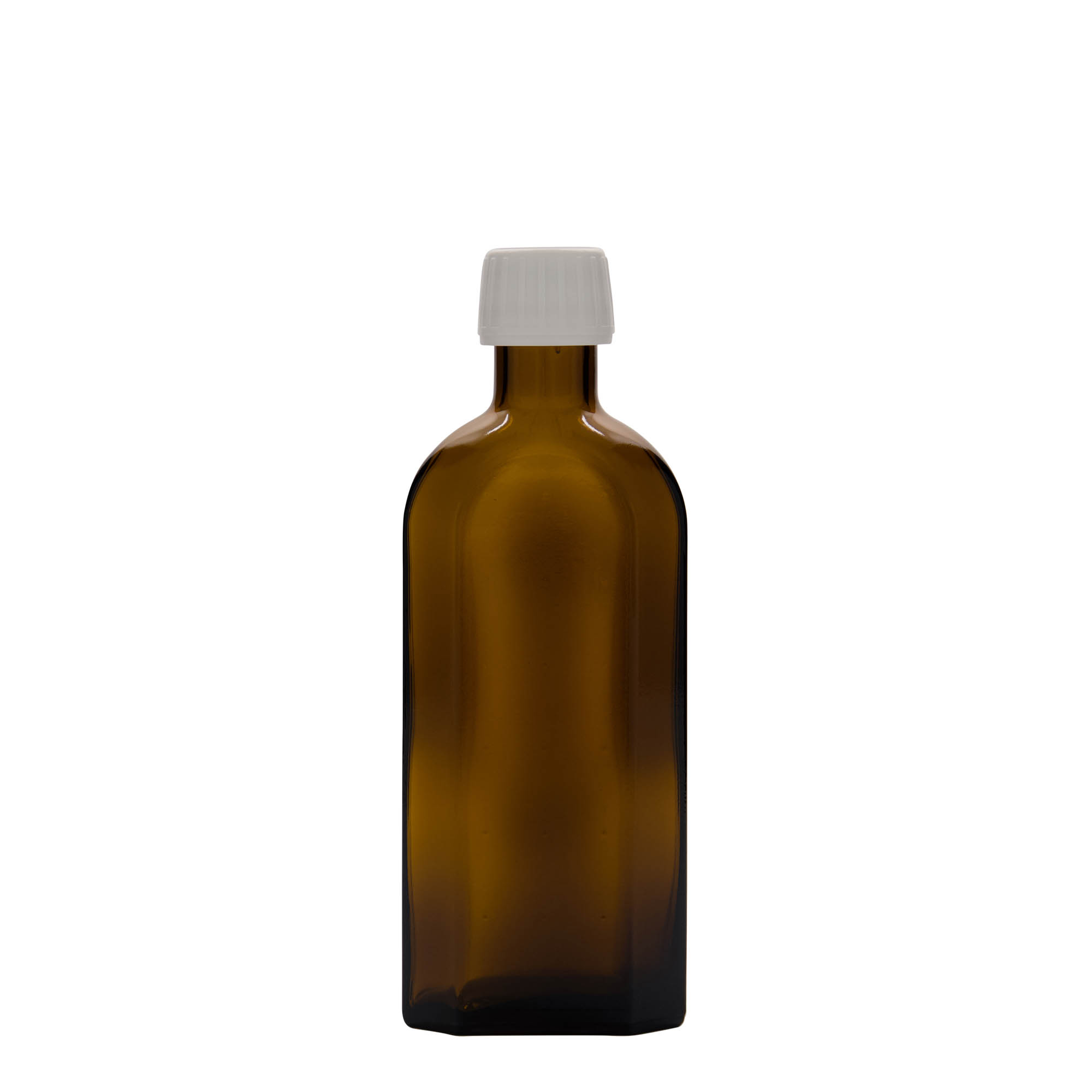 250 ml frasco medicinal Meplat, ovalado, vidrio, marrón, boca: PP 28
