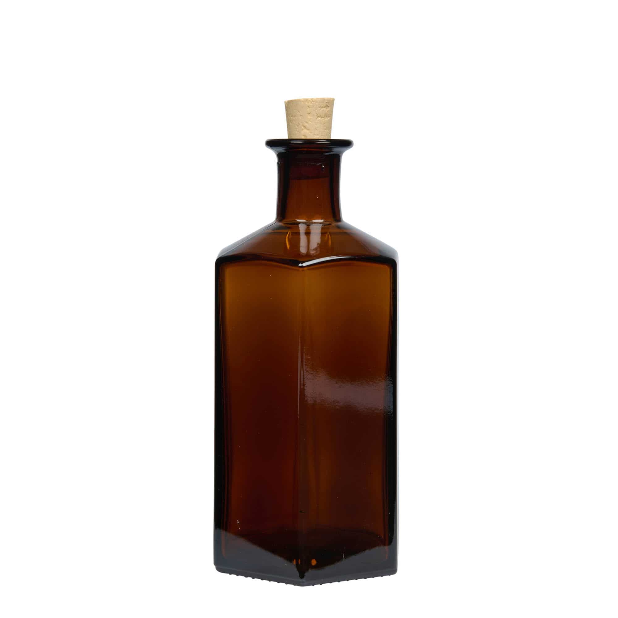 Botella de vidrio de farmacia 'Jimmy' de 500 ml. hexagonal. marrón. boca: corcho