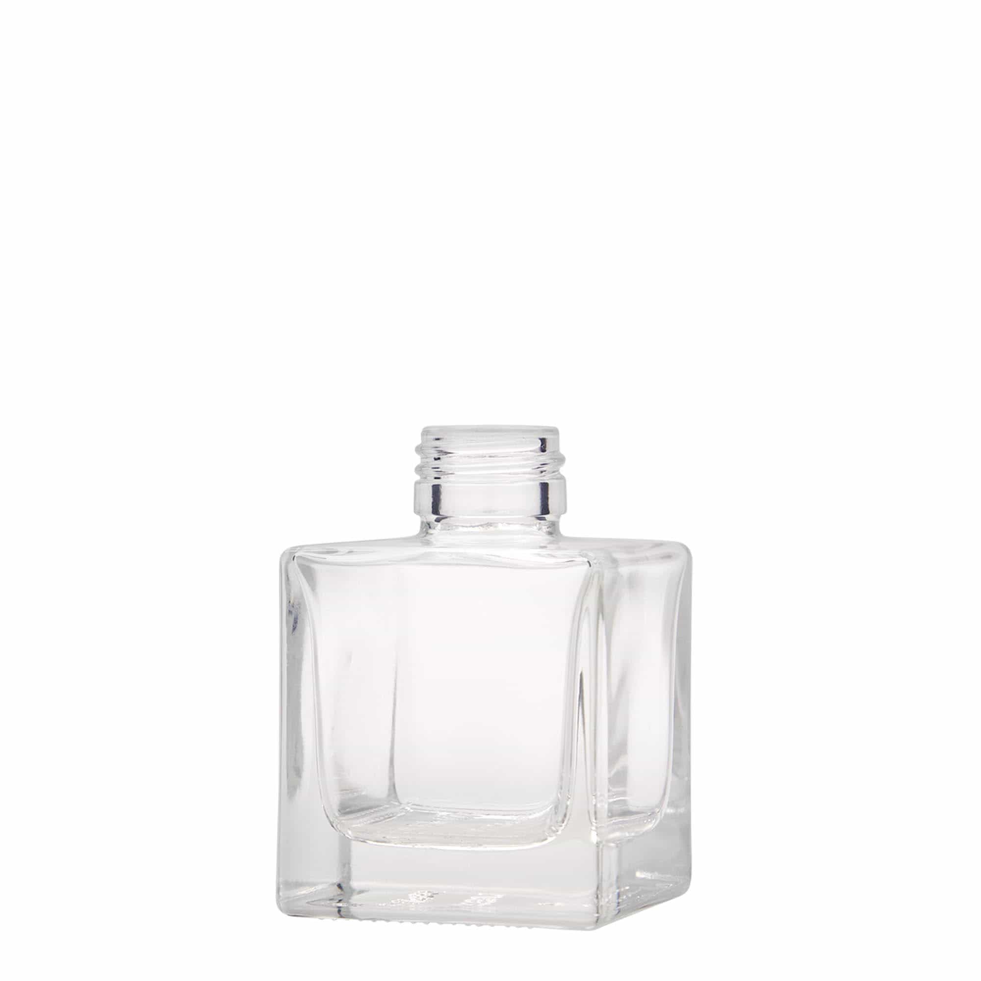 Botella de vidrio de 100 ml «Cube», cuadrada, boca: PP 28