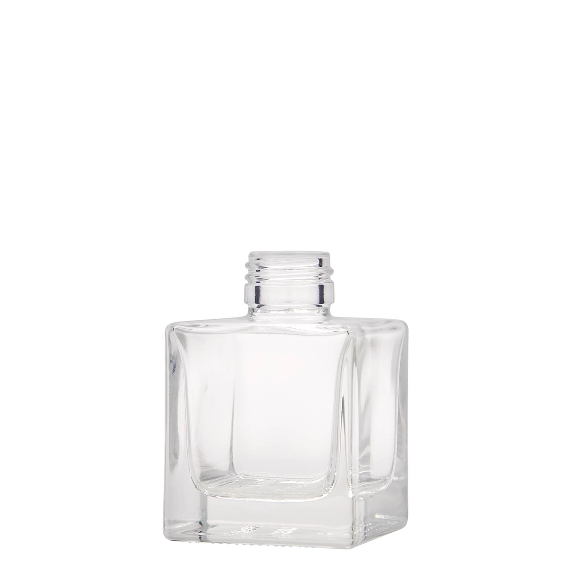 Botella de vidrio de 100 ml «Cube», cuadrada, boca: PP 28