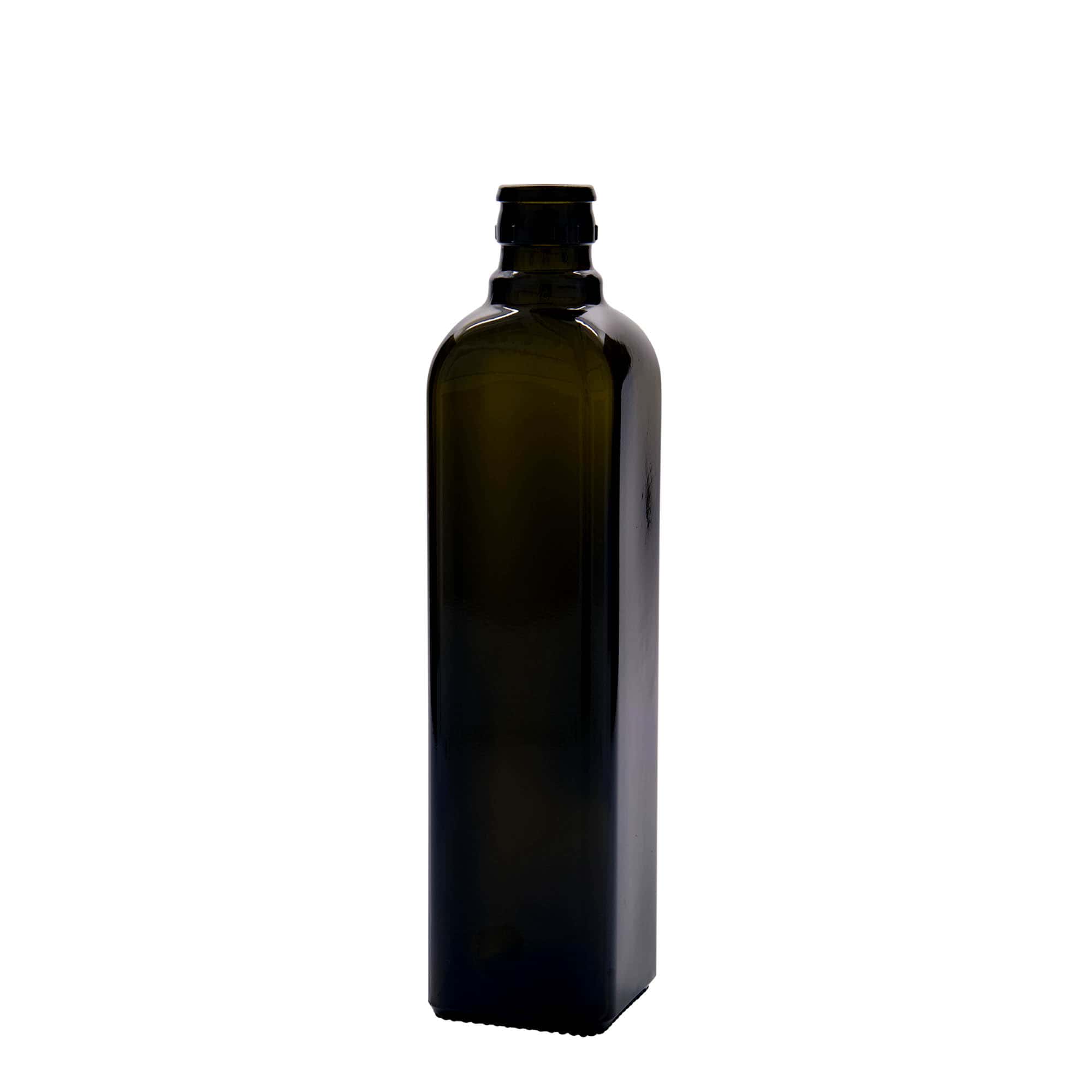 Botella de vinagre/aceite de 500 ml 'Quadra', vidrio, cuadrada, verde antiguo, boca: DOP
