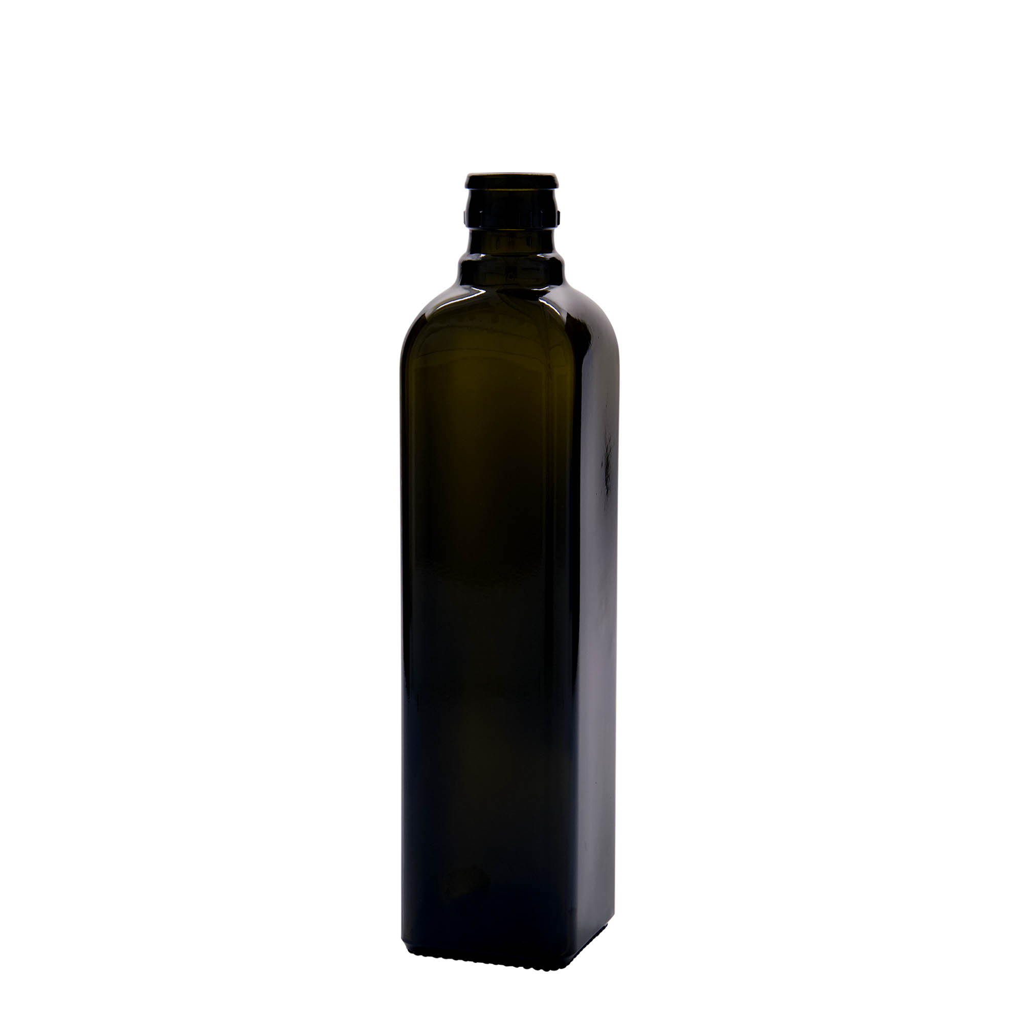 Botella de vinagre/aceite de 500 ml «Quadra», vidrio, cuadrada, verde antiguo, boca: DOP