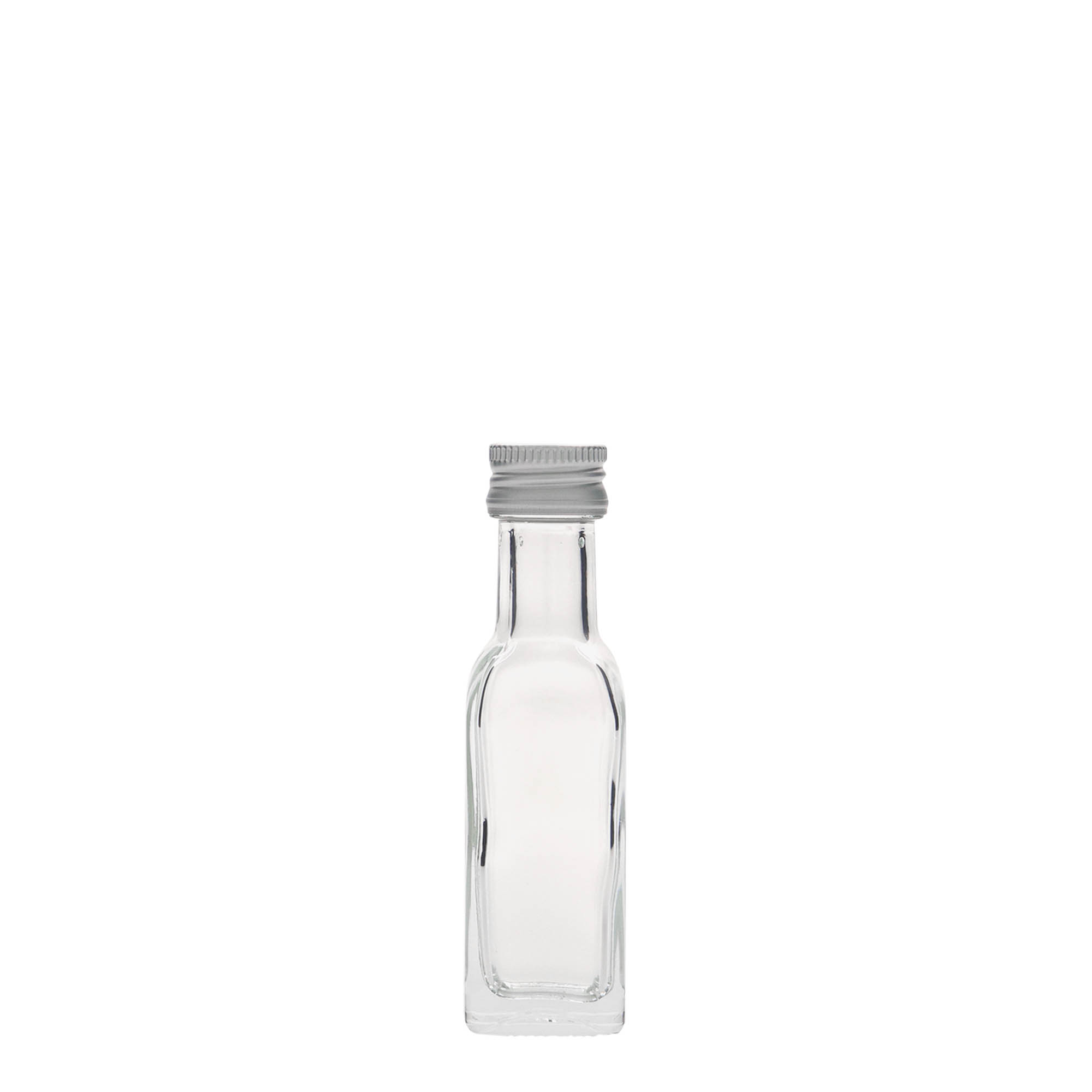 Botella de vidrio de 20 ml 'Marasca', cuadrada, boca: PP 18 Botella de vidrio de 20 ml 'Marasca', cuadrada, boca: PP 18