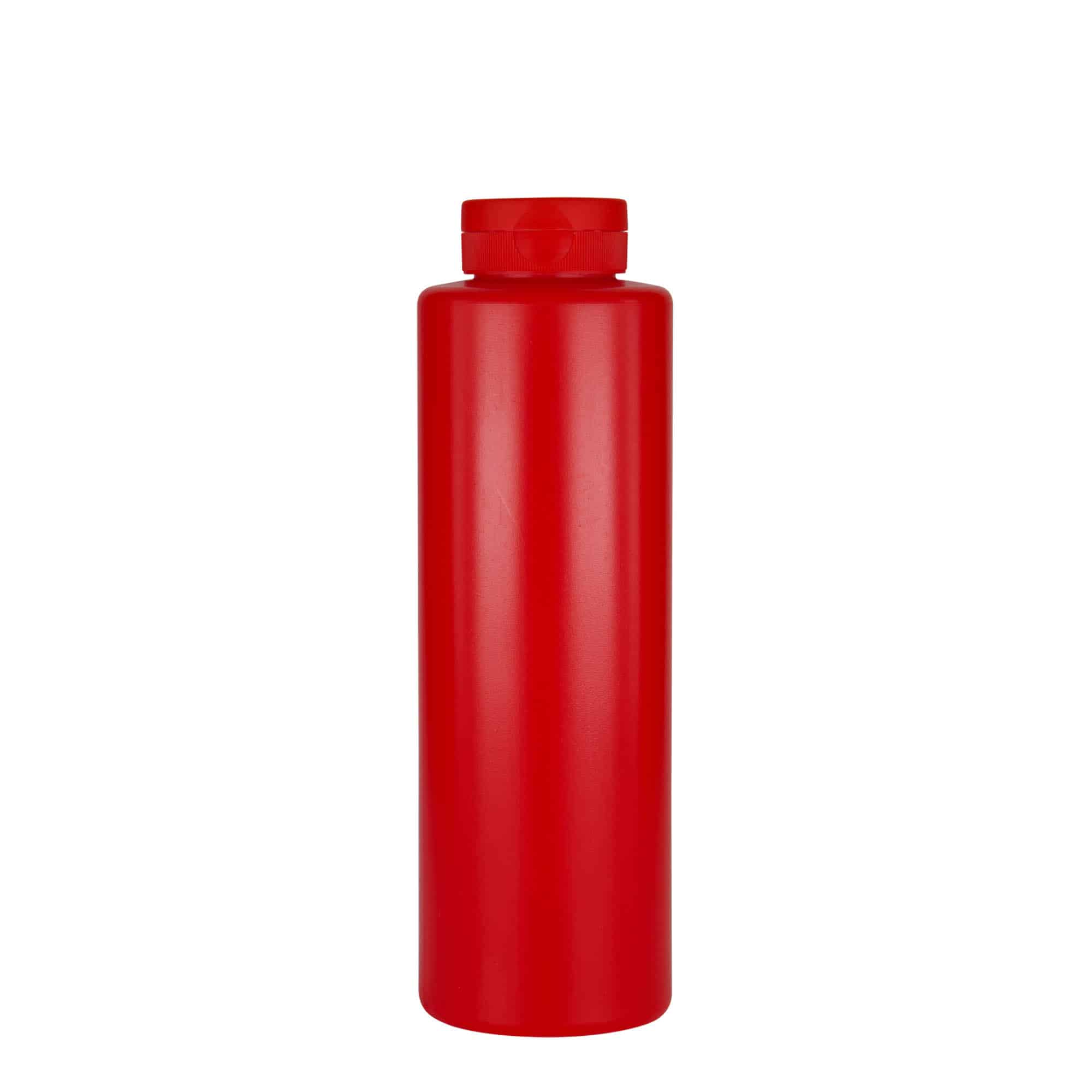Botella para salsa de 500 ml, plástico de LDPE, rojo, boca: GPI 38/400