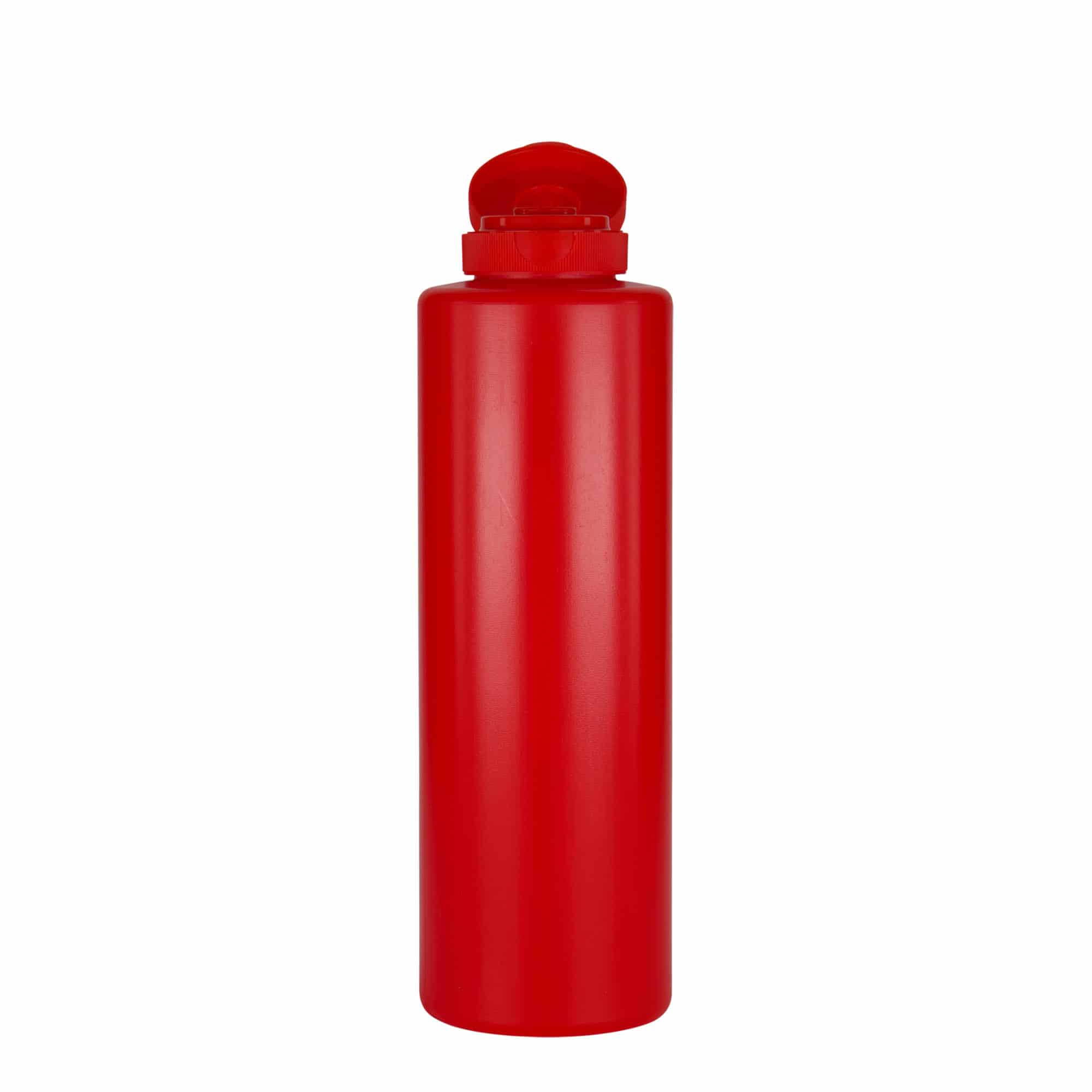Botella para salsa de 500 ml, plástico de LDPE, rojo, boca: GPI 38/400