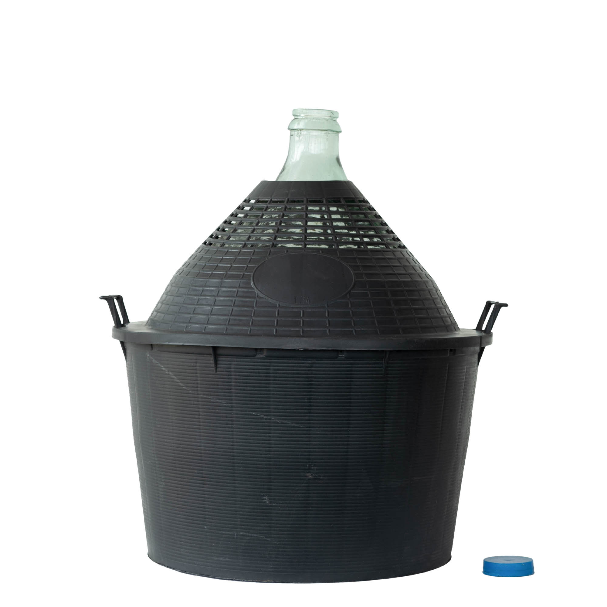 Botella de balón de 34 l, cuello estrecho, vidrio, boca: tapa de solapa