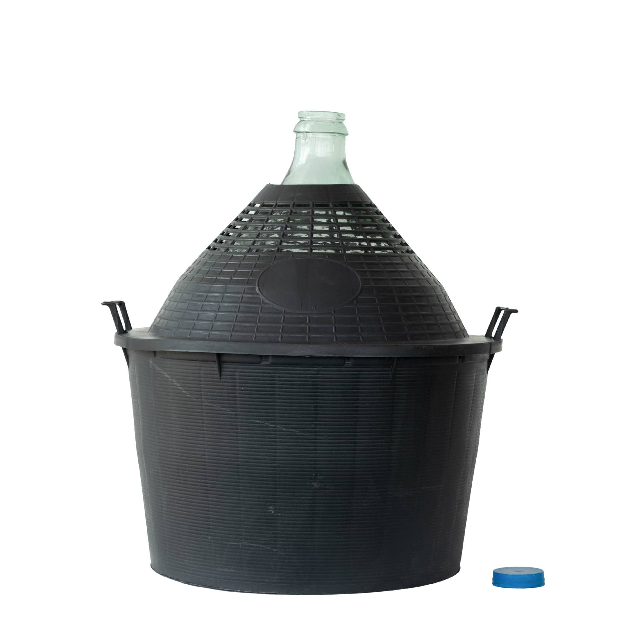 Botella de balón de 34 l, cuello estrecho, vidrio, boca: tapa de solapa