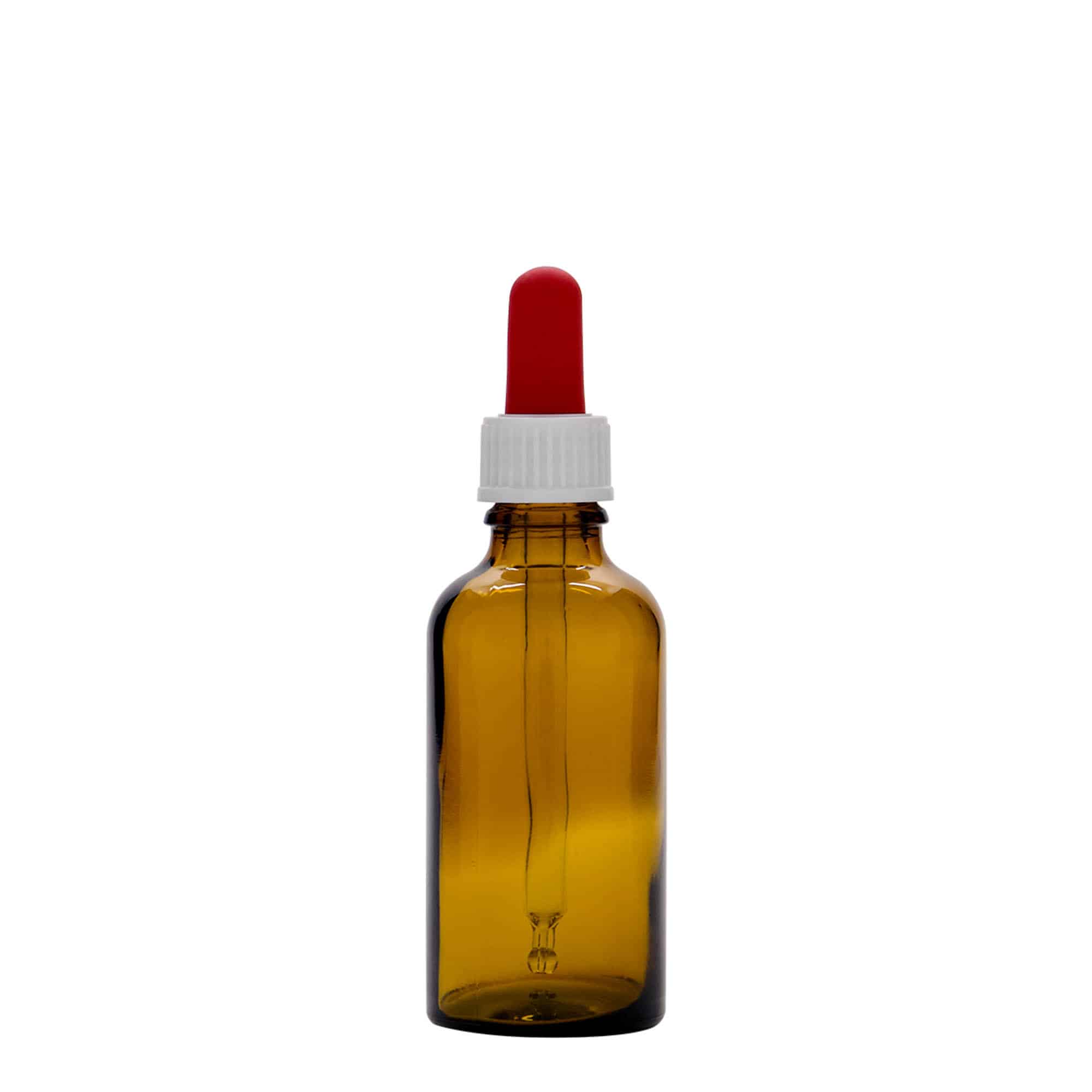 Frasco cuentagotas de 50 ml para medicina, vidrio, marrón-rojo, boca: DIN 18