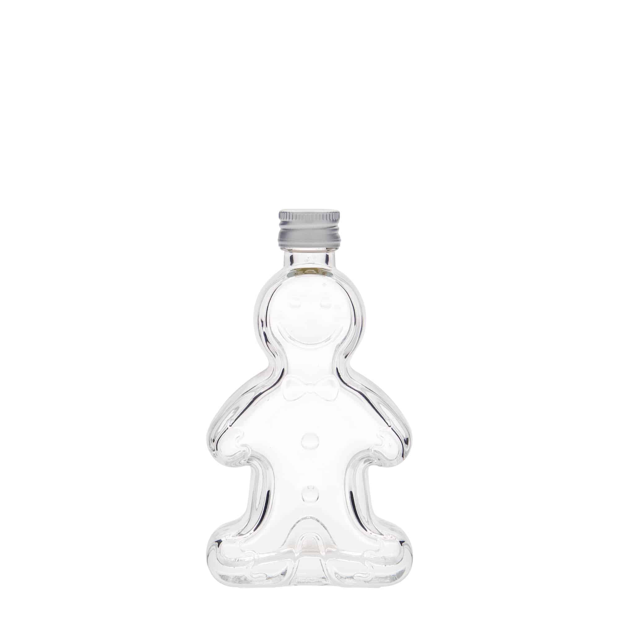 Botella de cristal de 50 ml 'Hombre de pan de jengibre', boca: PP 18 Botella de cristal de 50 ml 'Hombre de pan de jengibre', boca: PP 18