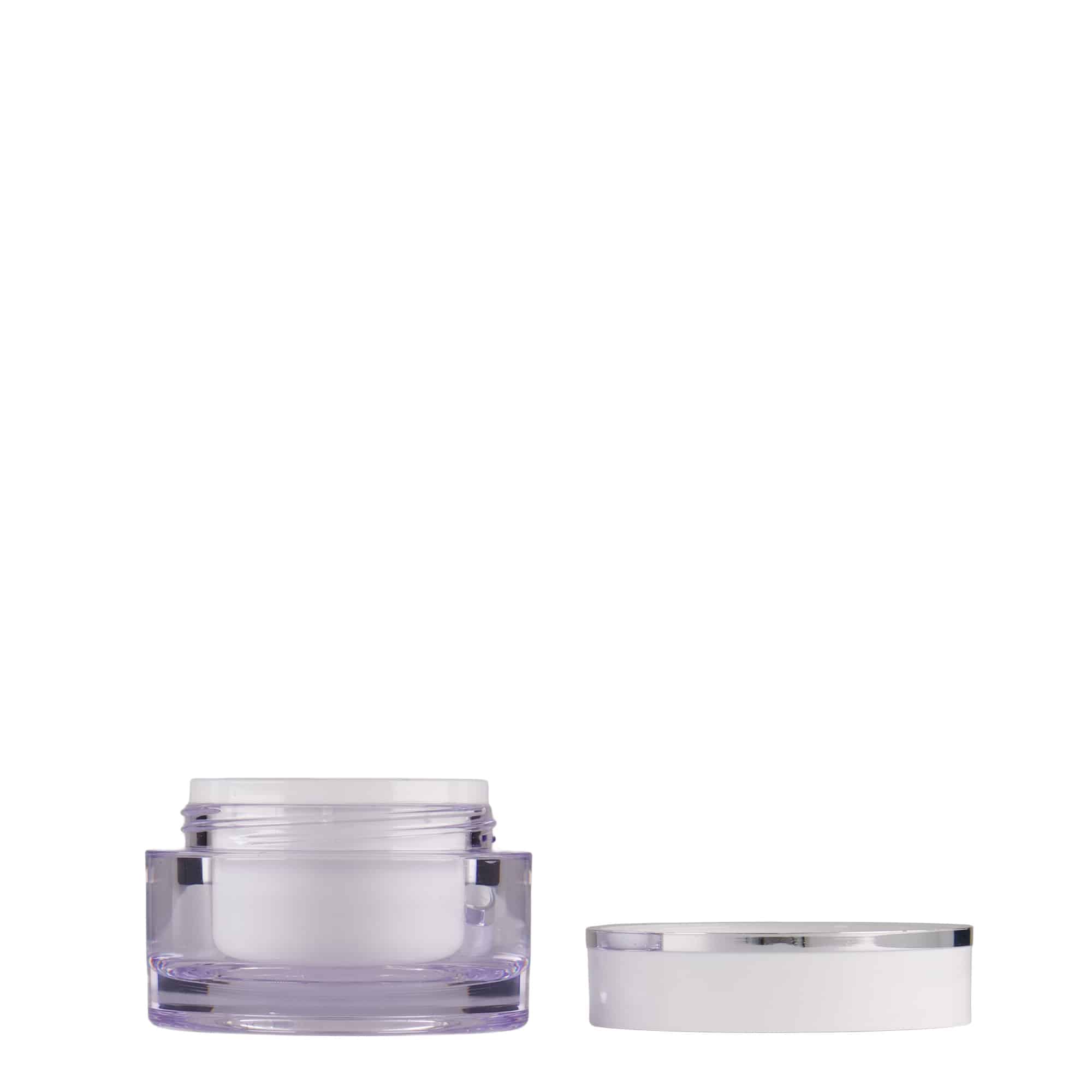 Bote de 10 ml, plástico de SAN, blanco, boca: tapón de rosca