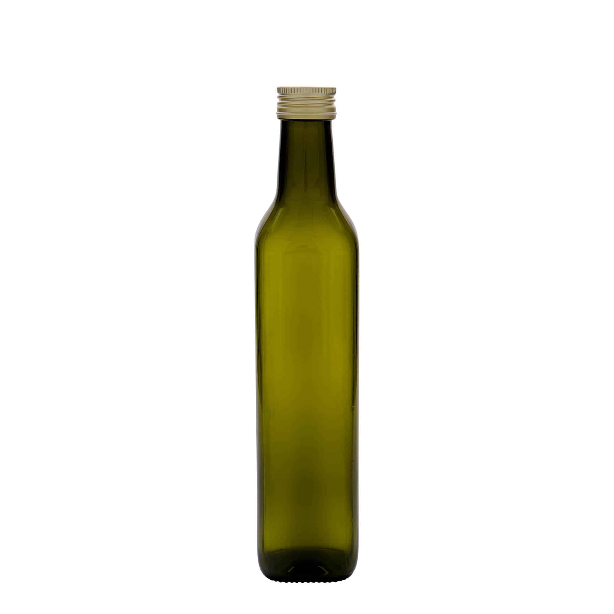 Botella de vidrio 'Marasca' de 500 ml, cuadrada, verde antiguo, boca: PP 31,5