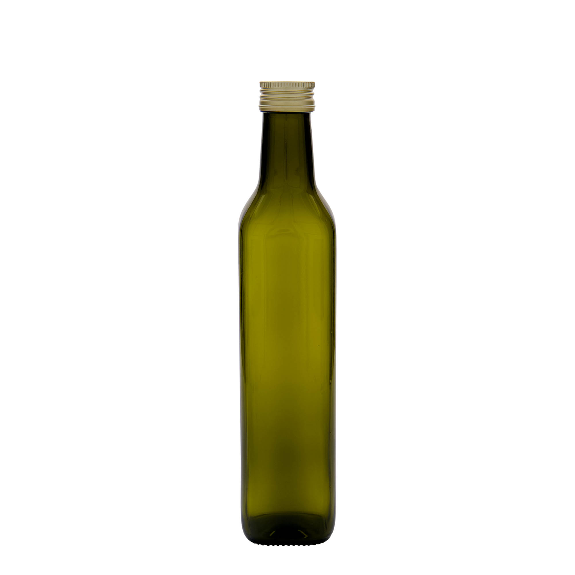 Botella de vidrio de 500 ml 'Marasca', cuadrada, verde antiguo, boca: PP 31,5 Botella de vidrio de 500 ml 'Marasca', cuadrada, verde antiguo, boca: PP 31,5