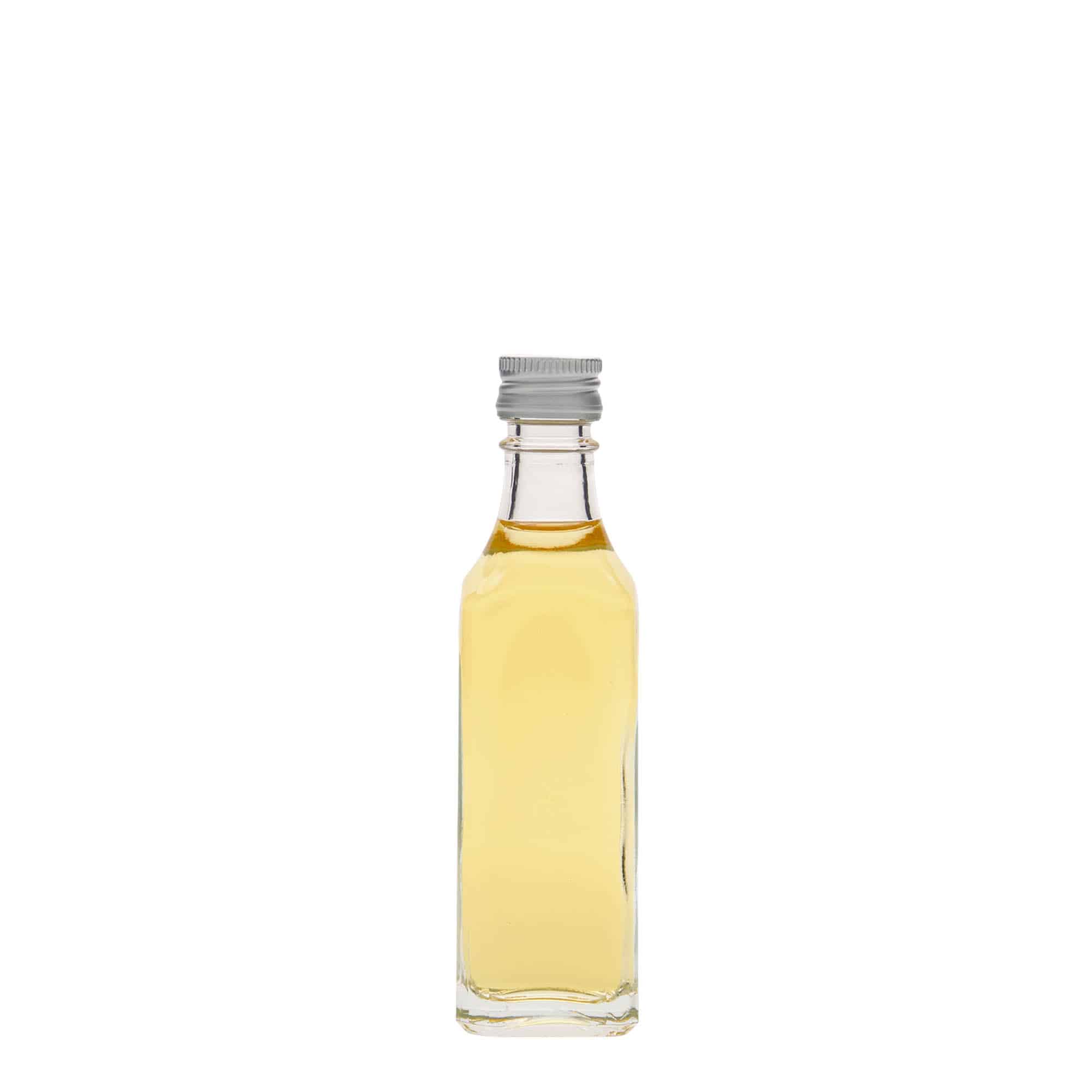 Botella de vidrio 'Siena' de 50 ml, cuadrada, boca: PP 18