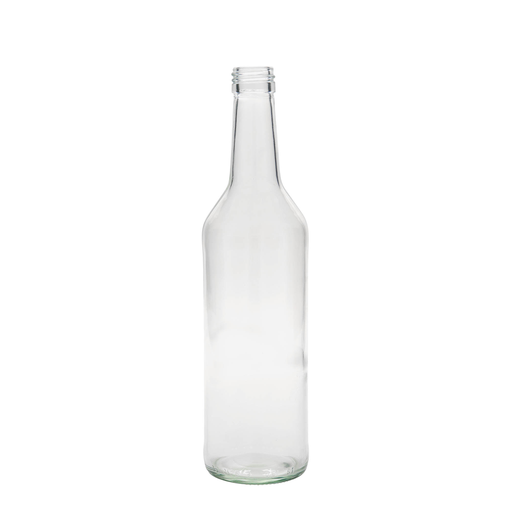 Botella de vidrio de 500 ml con cuello recto, boca: PP 28 Botella de vidrio de 500 ml con cuello recto, boca: PP 28