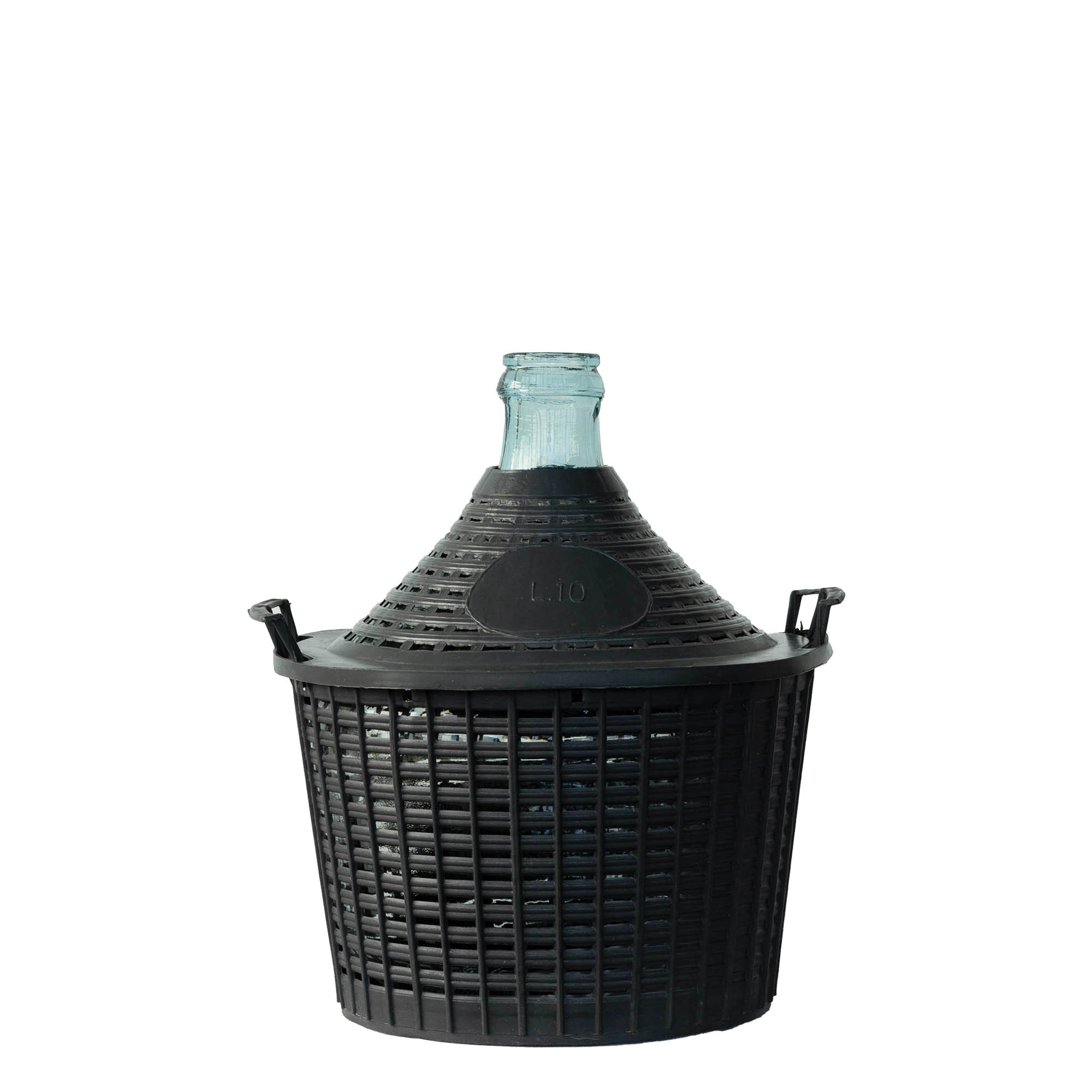 Botella de balón de 10 l, cuello estrecho, vidrio, boca: tapa de solapa