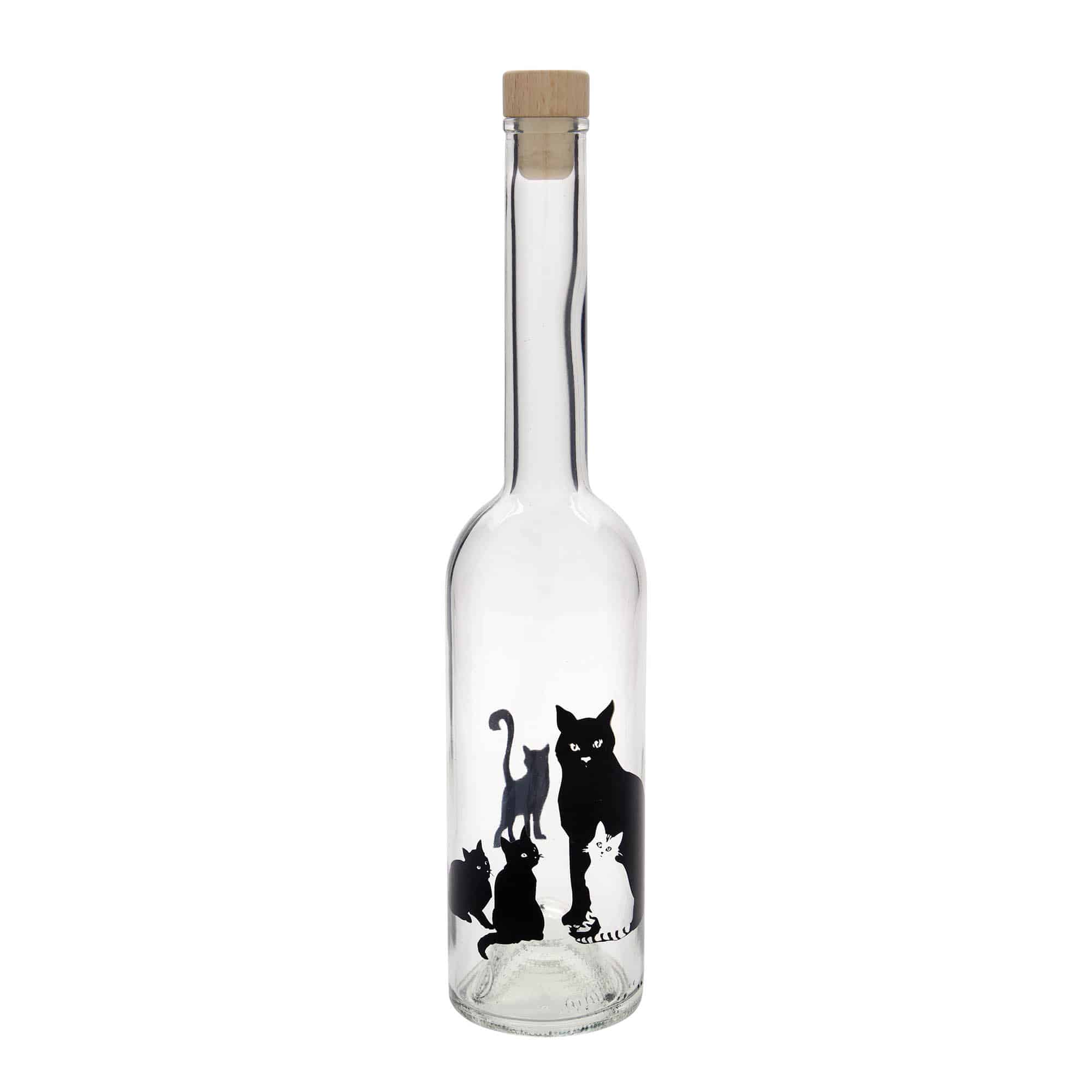 Botella de vidrio 'Opera' de 500 ml, motivo: gatos, boca: corcho