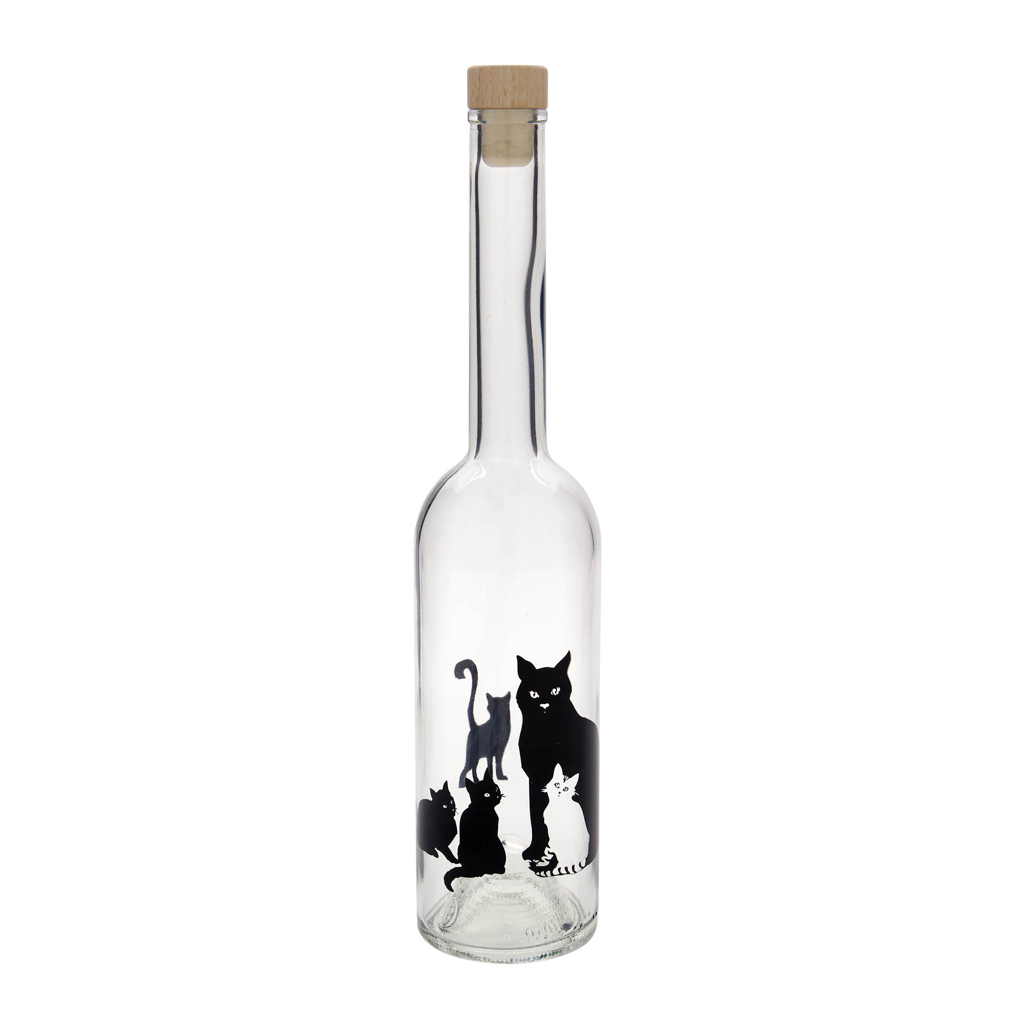 Botella de vidrio de 500 ml «Opera», motivo: gatos, boca: corcho