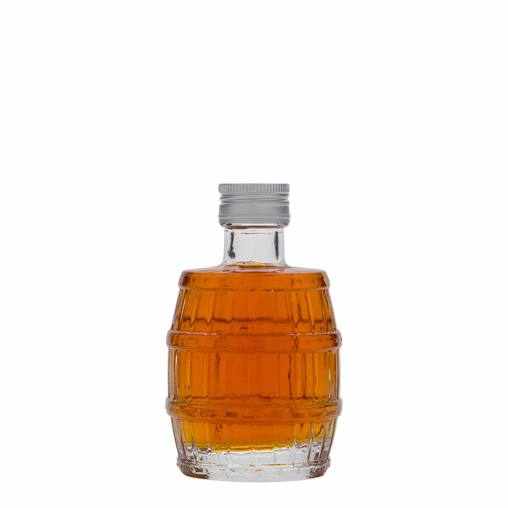 Botella de vidrio de 100 ml 'barril', boca: PP 24 Botella de vidrio de 100 ml 'barril', boca: PP 24