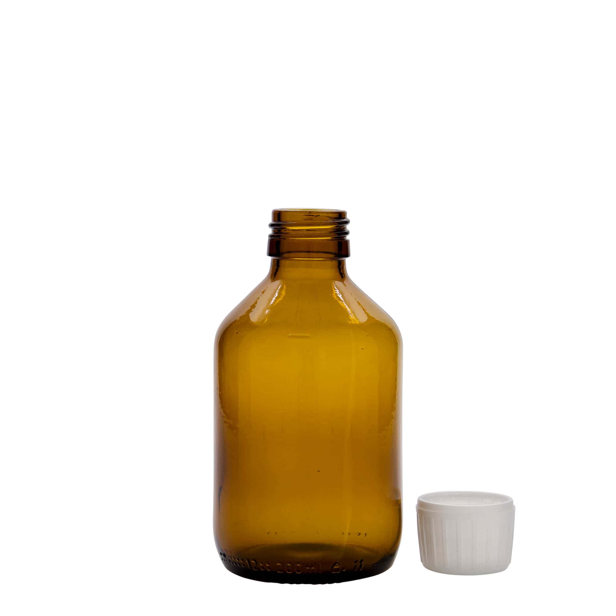 200 ml frasco medicinal, marrón, vidrio, boca: PP 28