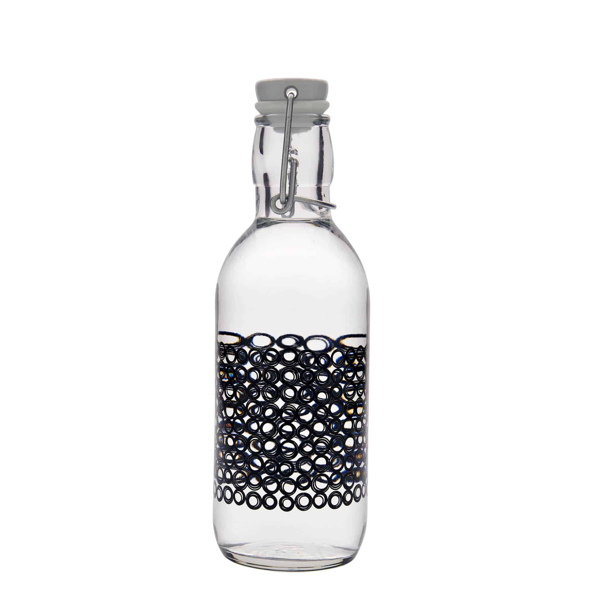Botella de vidrio de 500 ml 'Emilia', motivo: Circola negro, boca: cierre de palanca