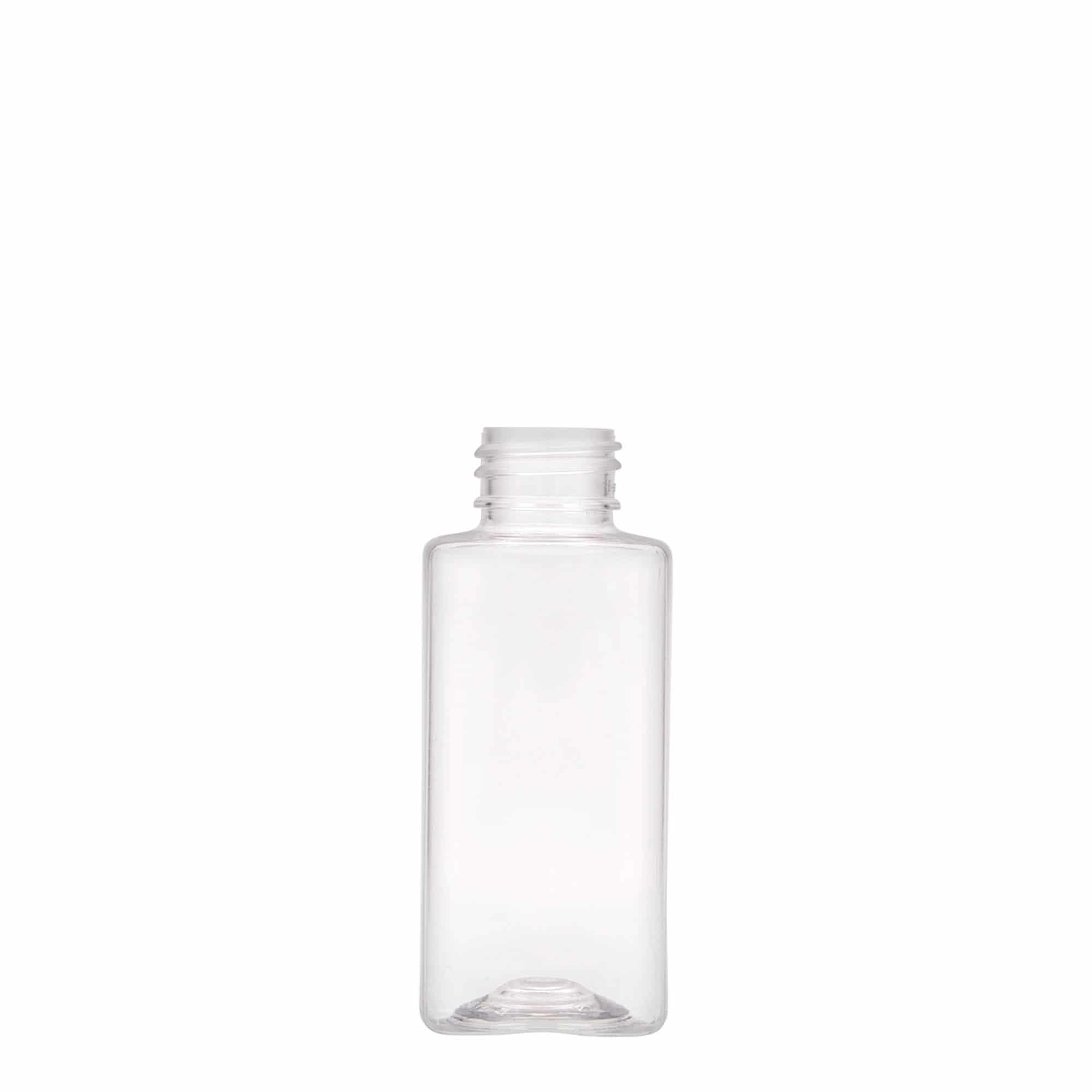Botella de PET 'Karl' de 100 ml, cuadrada, plástico, boca: GPI 24/410