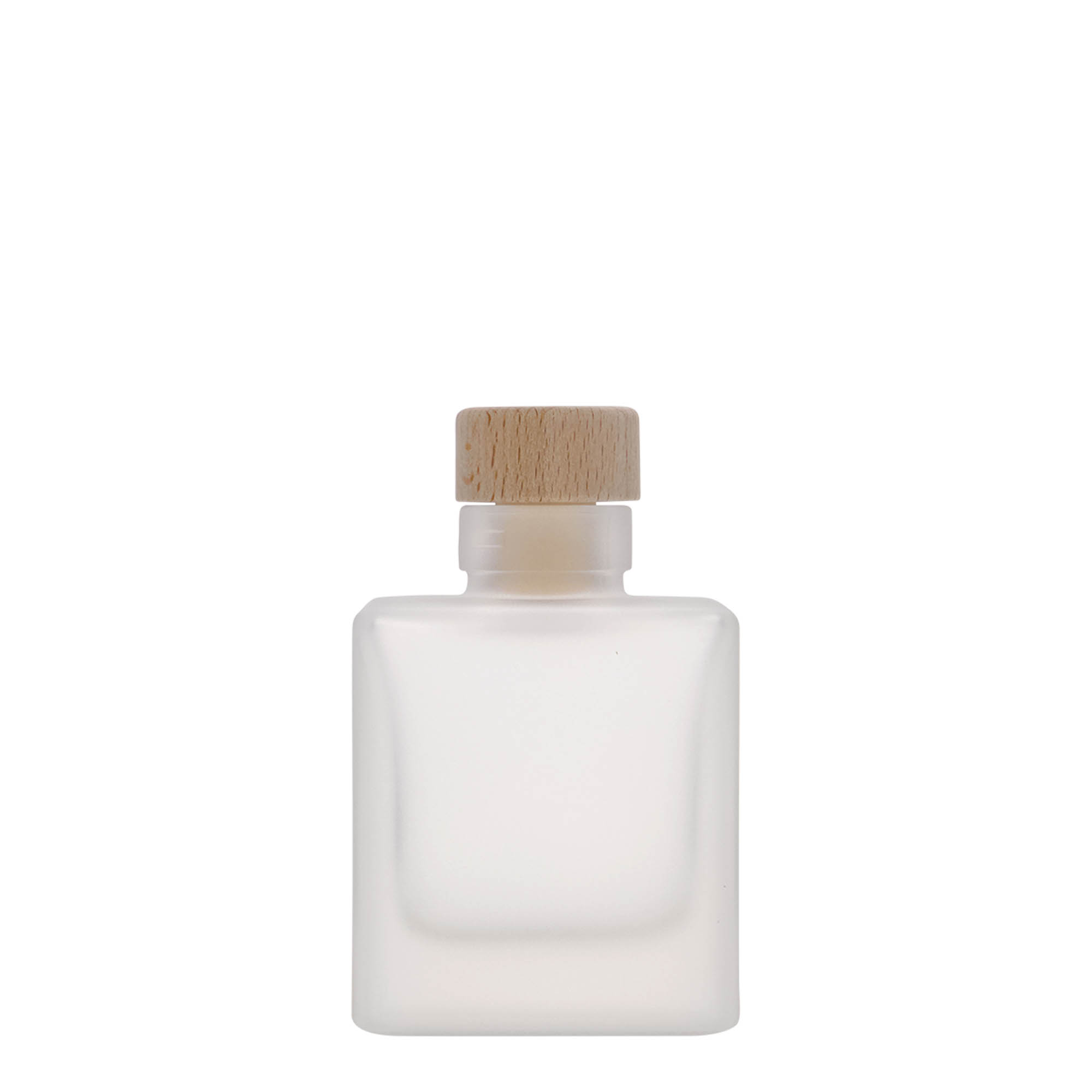 Botella de cristal de 100 ml 'Cube', cuadrada, esmerilada, boca: corcho