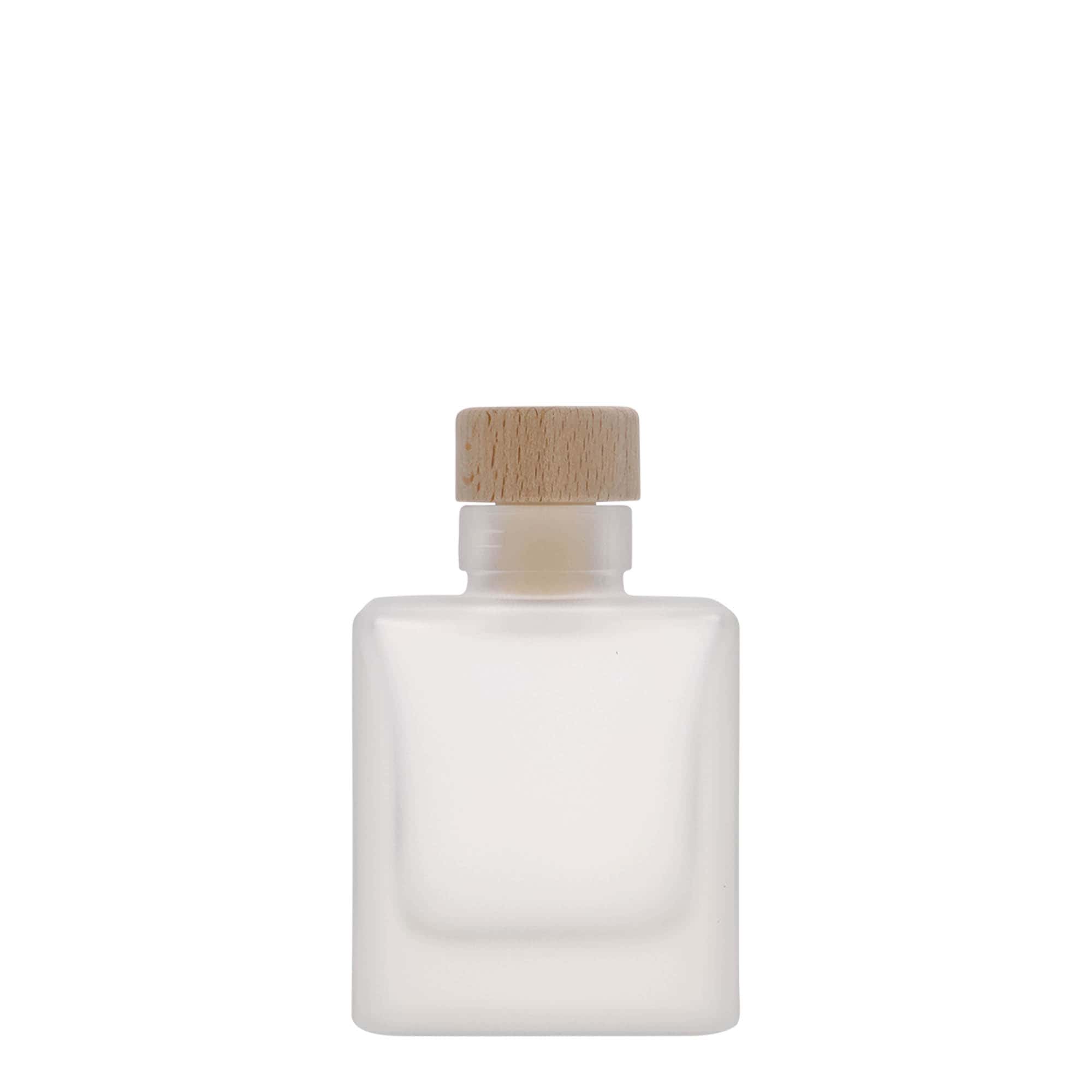 Botella de cristal de 100 ml 'Cube', cuadrada, esmerilada, boca: corcho