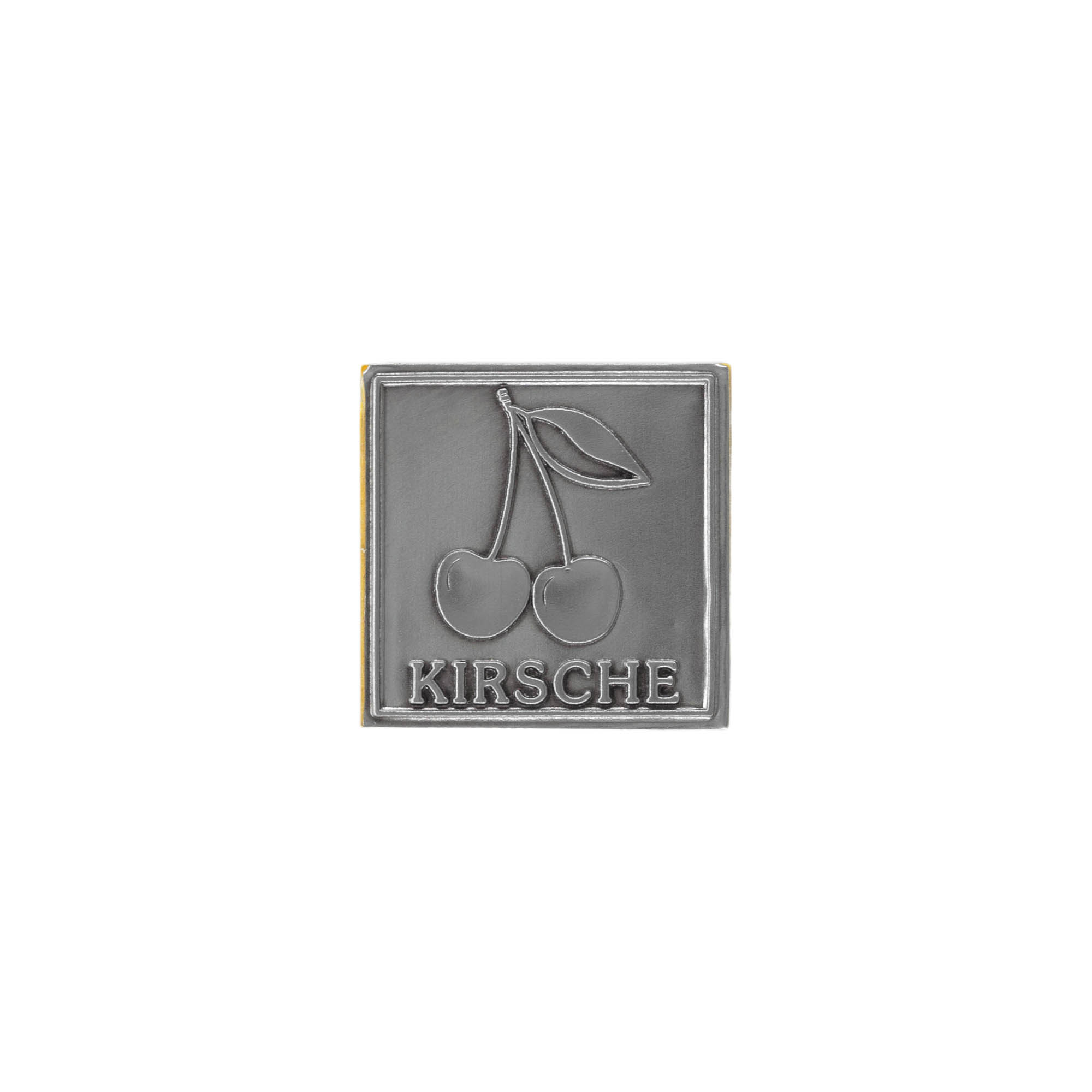 Etiqueta de estaño 'Cereza', cuadrada, metal, plateada Etiqueta de estaño 'Cereza', cuadrada, metal, plateada