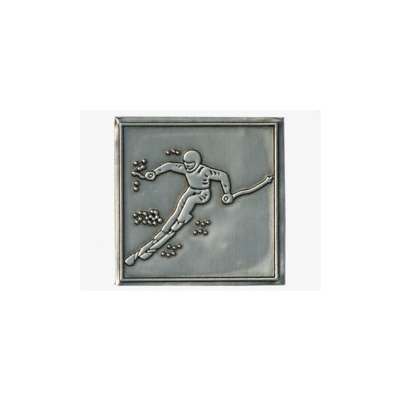 Etiqueta de estaño 'Descenso de esquí', cuadrada, metal, plateado Etiqueta de estaño 'Descenso de esquí', cuadrada, metal, plateado