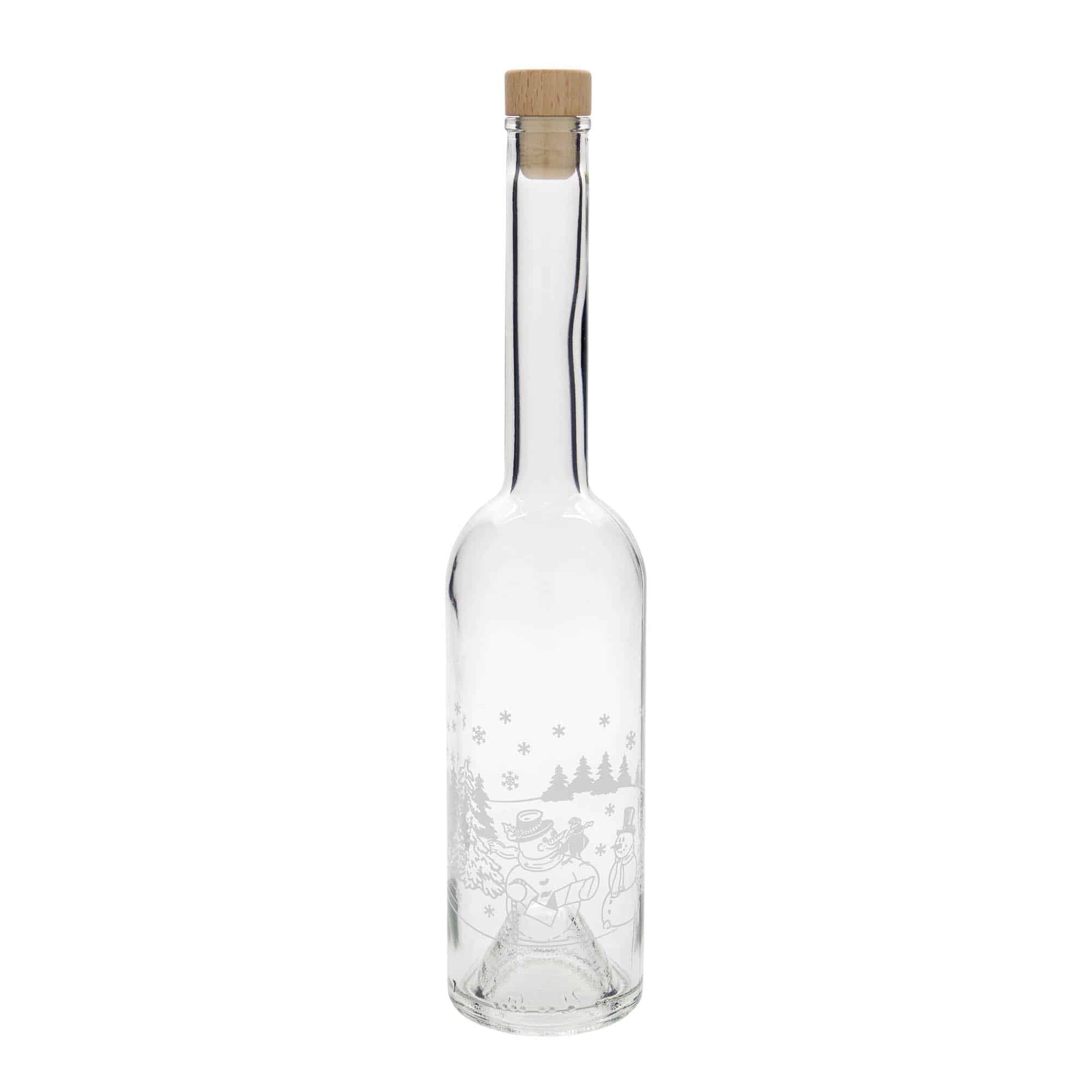 Botella de vidrio 'Opera' de 500 ml, motivo: botella en forma de muñeco de nieve, boca: corcho