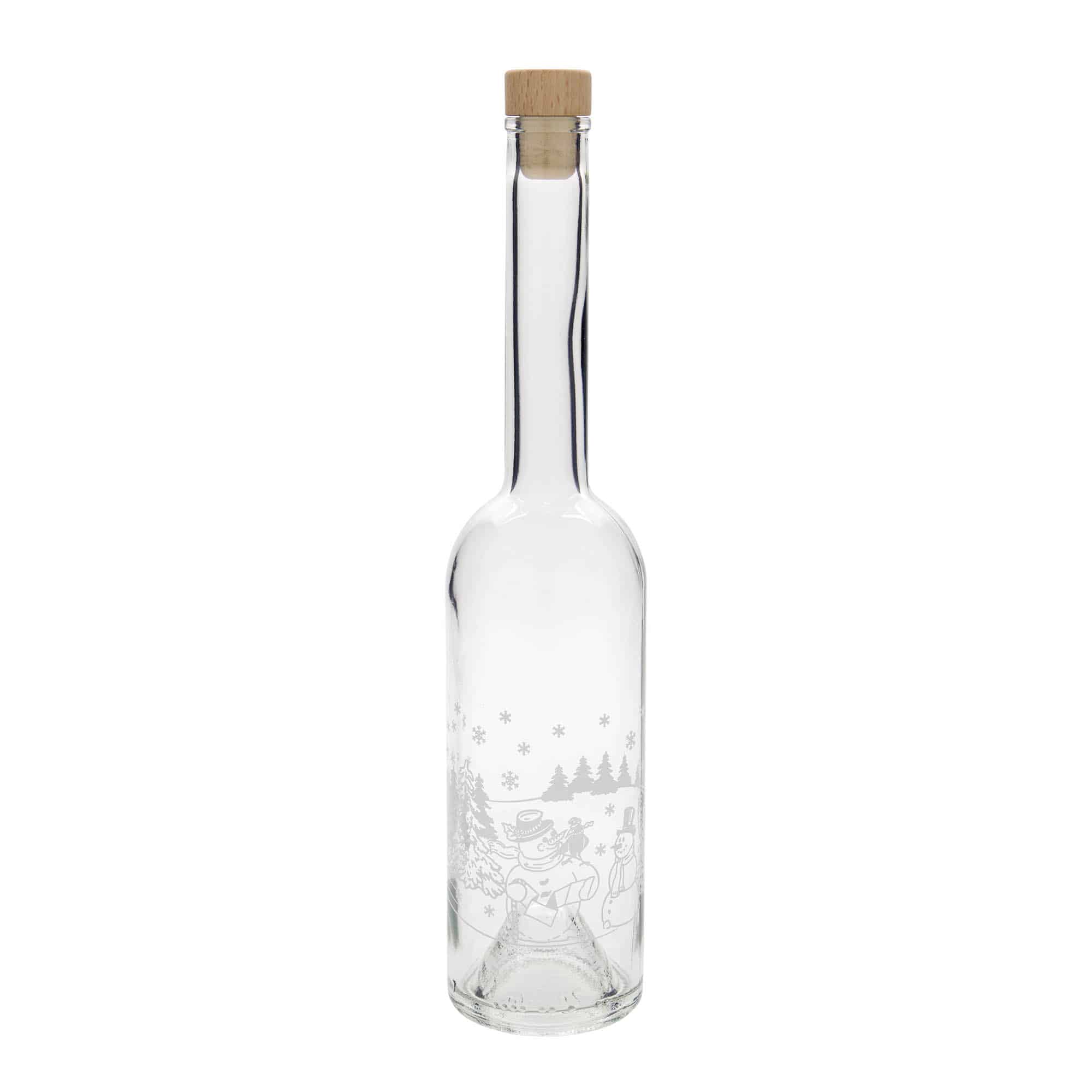 Botella de cristal de 500 ml 'Opera', motivo: botella de muñeco de nieve, boca: corcho
