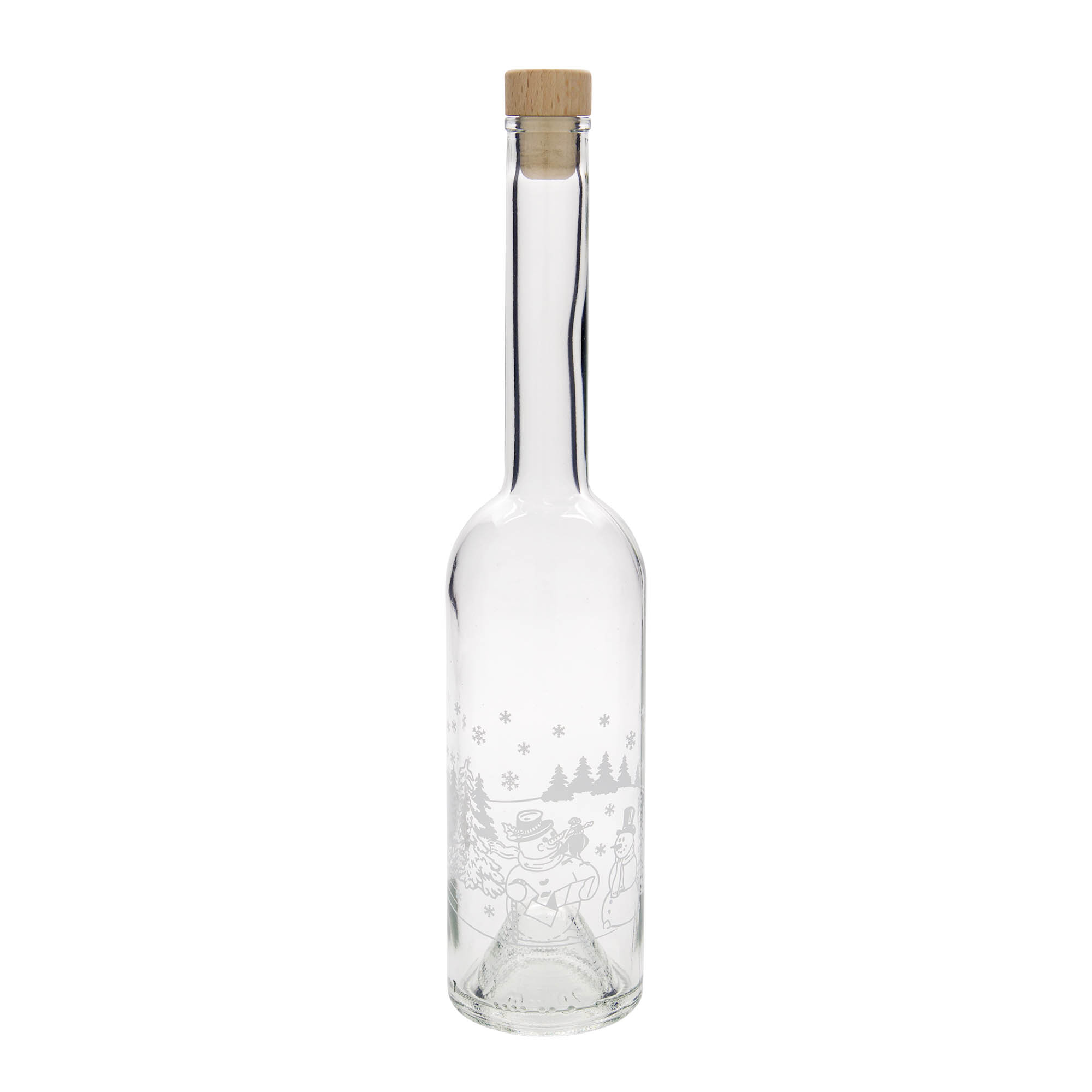 Botella de cristal de 500 ml «Opera», motivo: botella de muñeco de nieve, boca: corcho