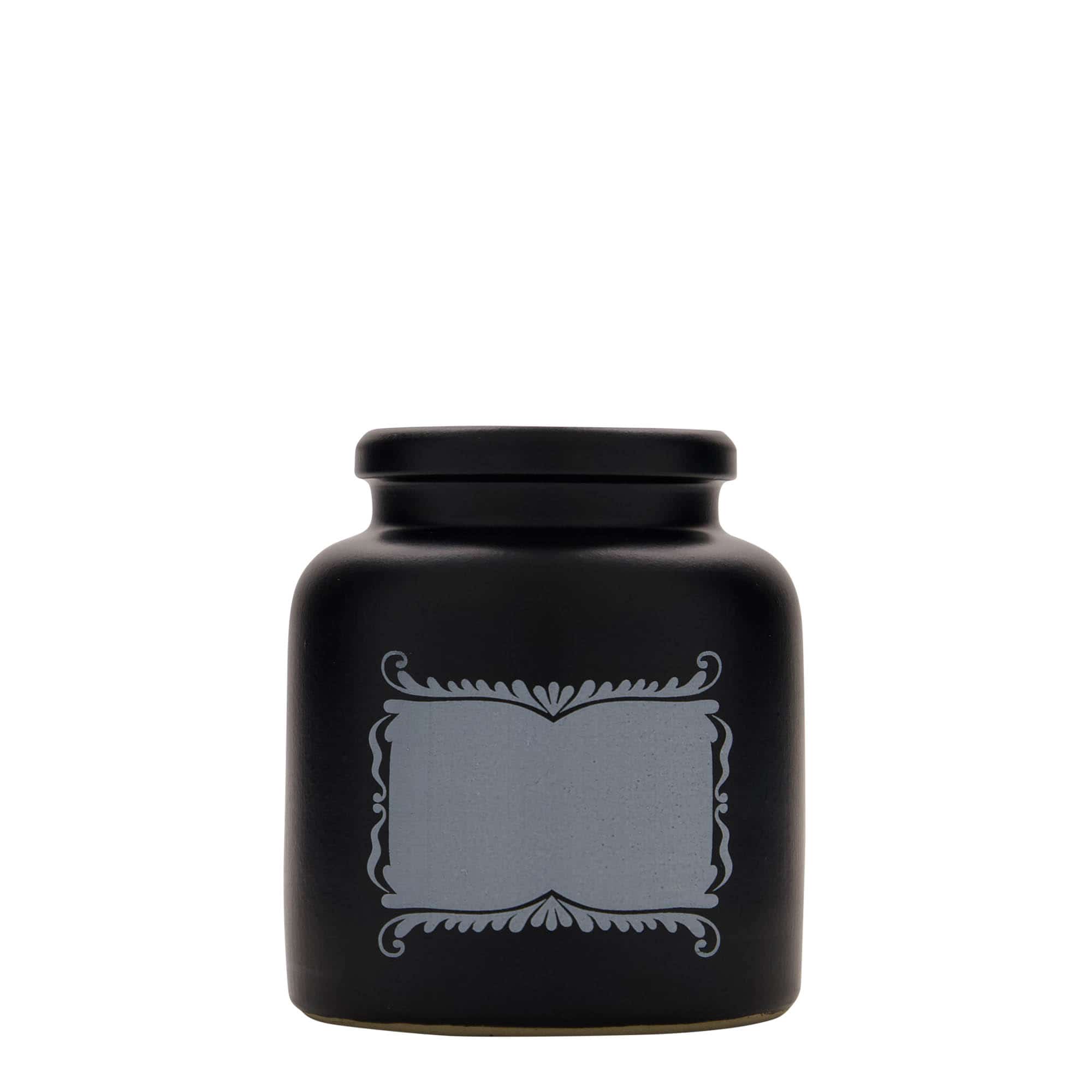 Olla de gres de 270 ml, motivo: espacio para etiqueta, cerámica, negro, boca: capuchón Olla de gres de 270 ml, motivo: espacio para etiqueta, cerámica, negro, boca: capuchón