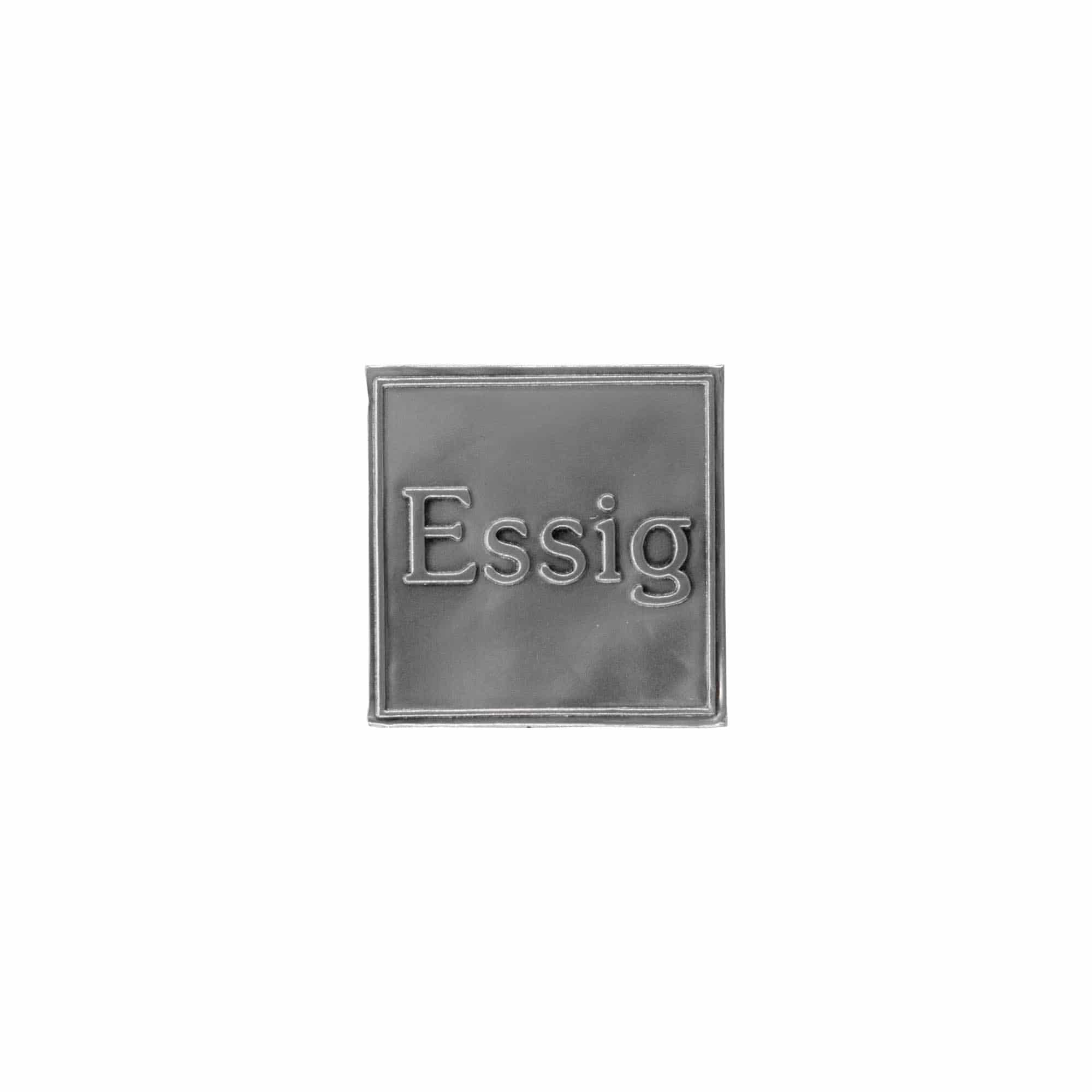 Etiqueta de estaño 'Vinagre', cuadrada, metal, plateada
