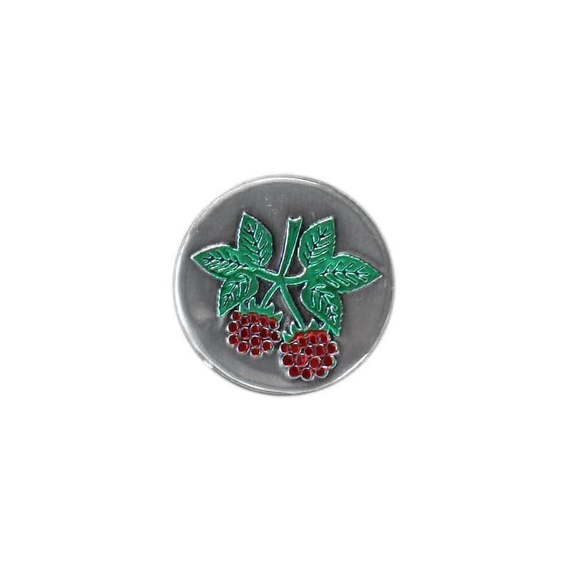 Etiqueta de estaño 'Frambuesa', redonda, metal, plateado