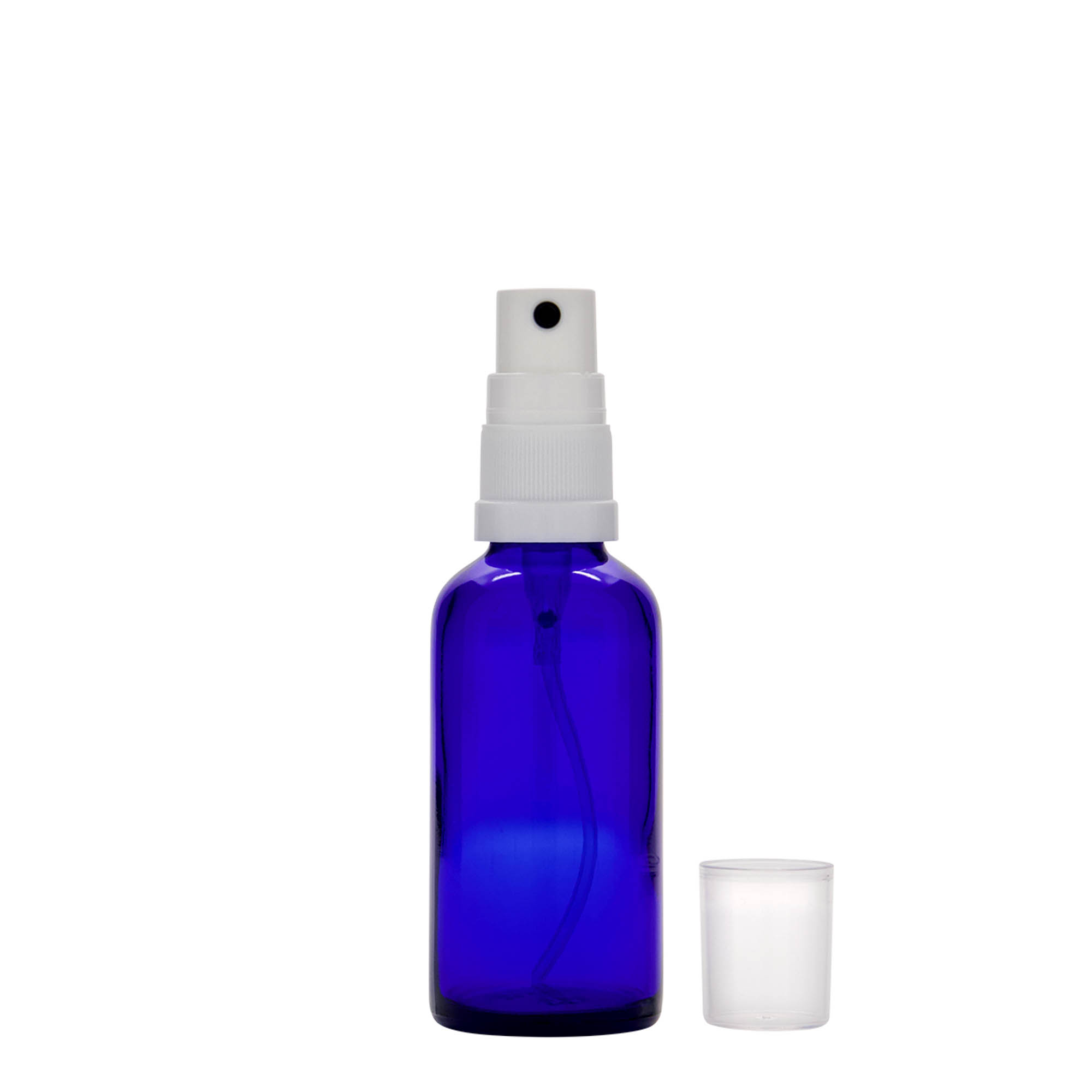 50 ml frasco pulverizador medicamento, vidrio, azul real, boca: DIN 18