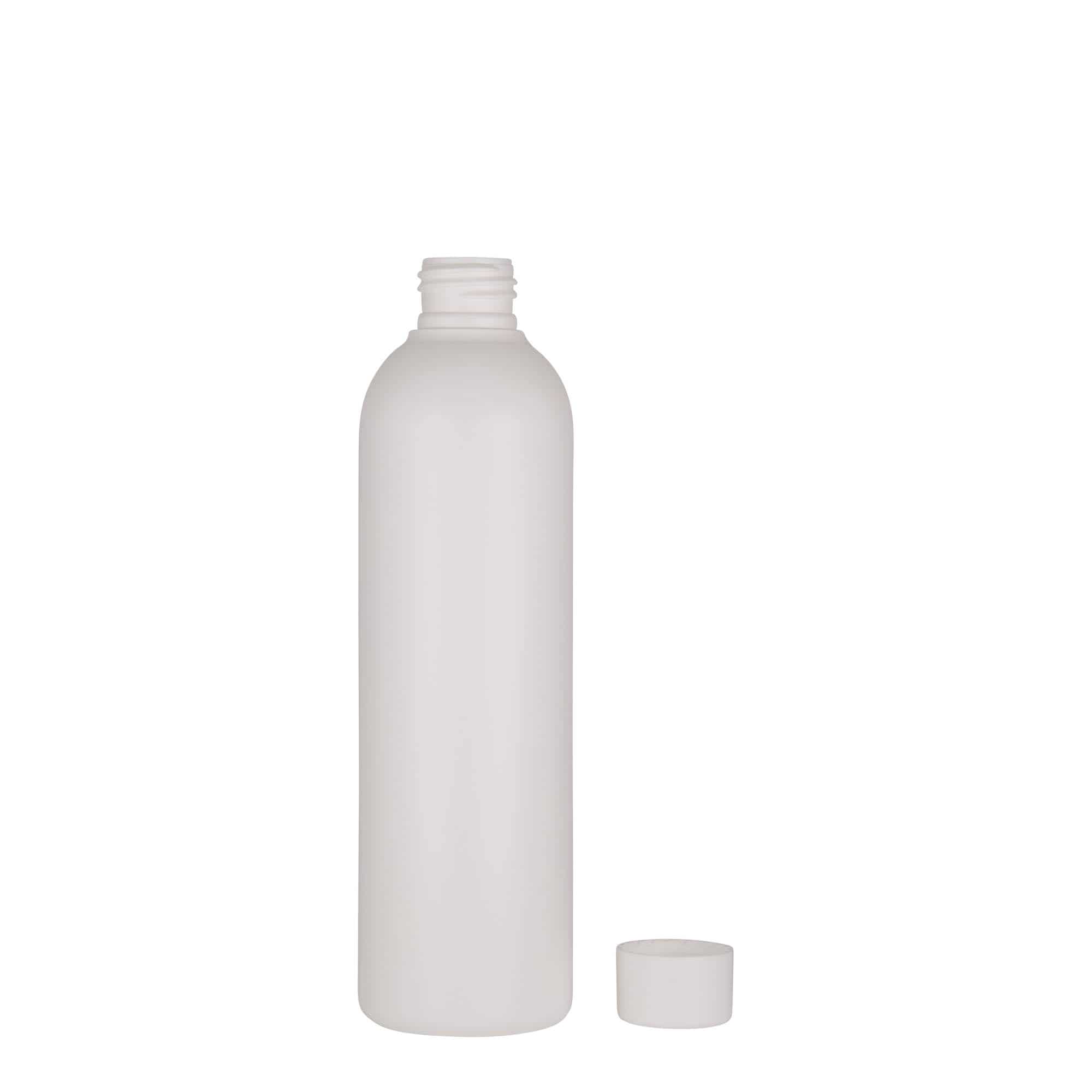 Botella de plástico 'Tuffy' de 250 ml, HDPE, blanco, boca: 24/410