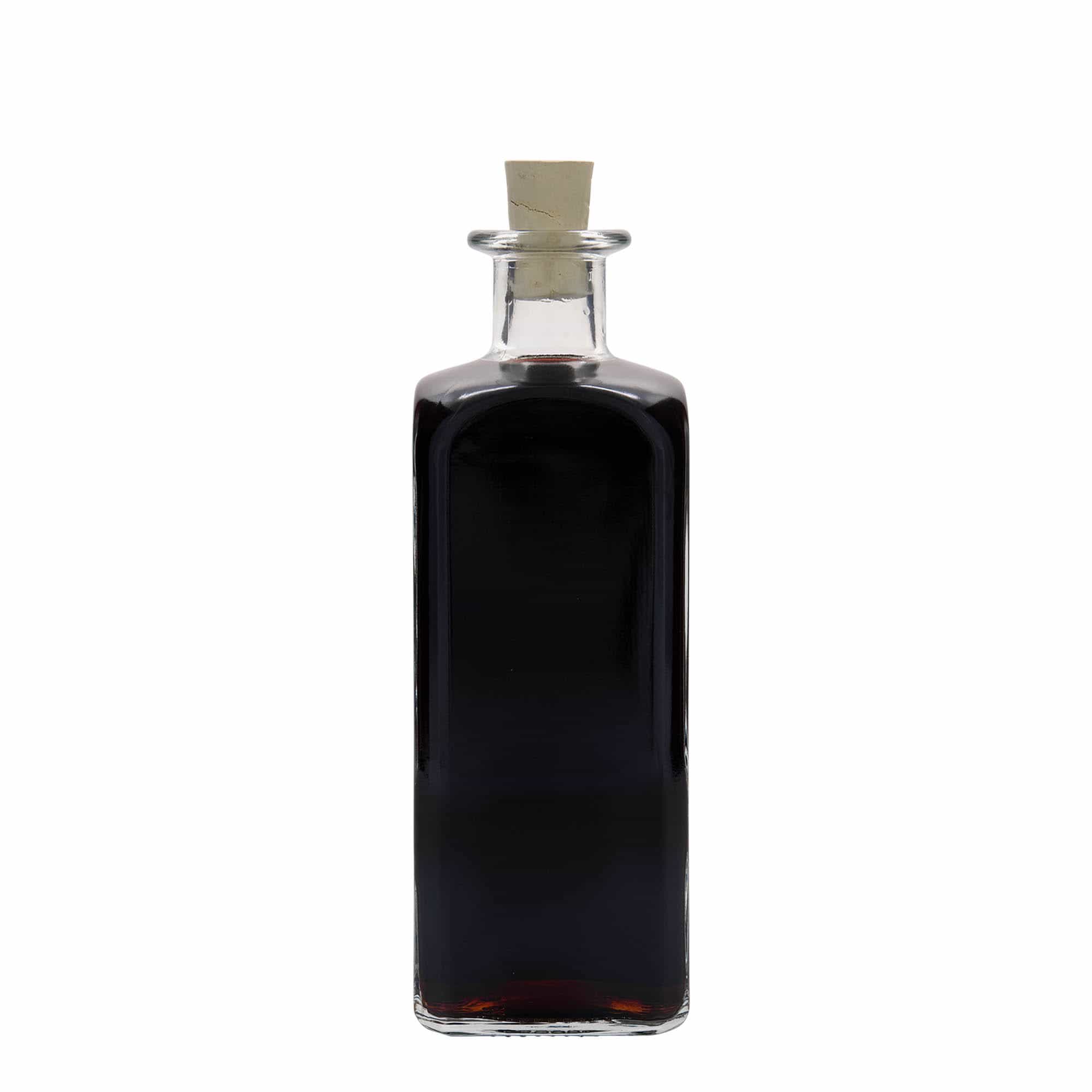 Botella de vidrio de 500 ml Apotheker Carré, cuadrada, boca: corcho