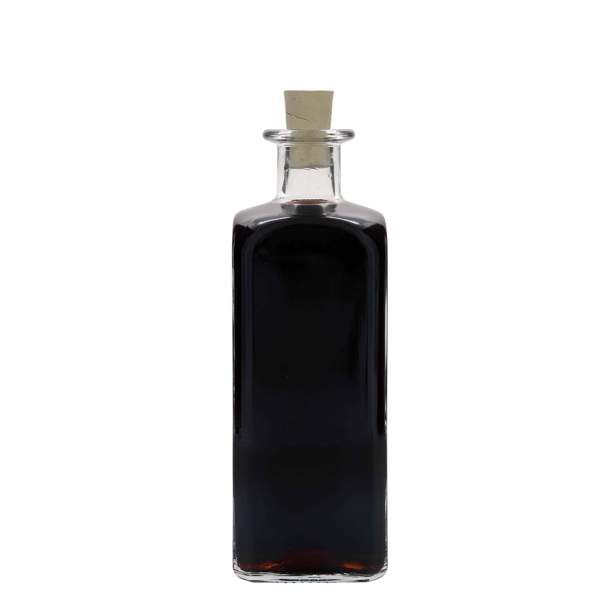 Botella de vidrio de 500 ml Apotheker Carré, cuadrada, boca: corcho