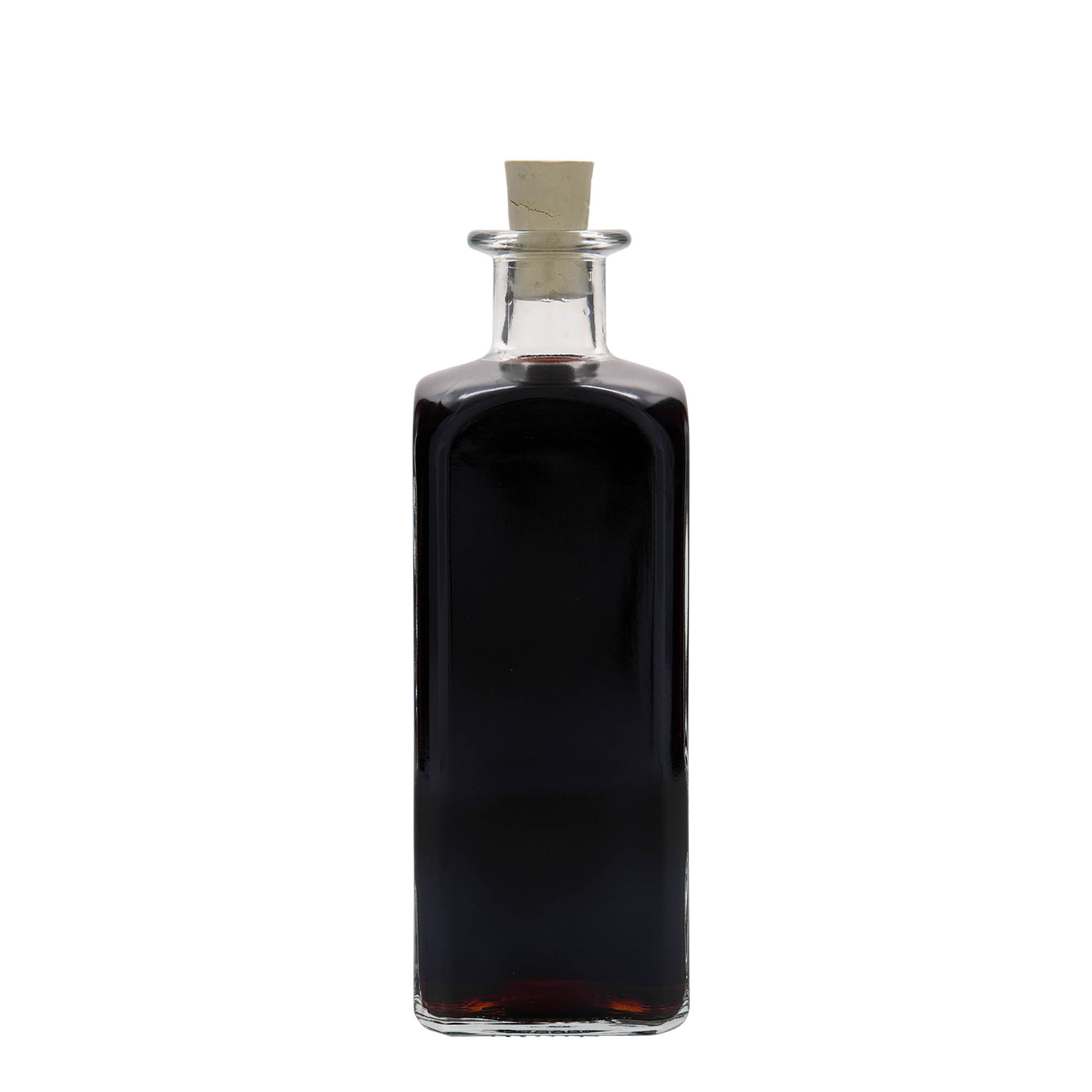 Botella de vidrio de 500 ml Apotheker Carré, cuadrada, boca: corcho