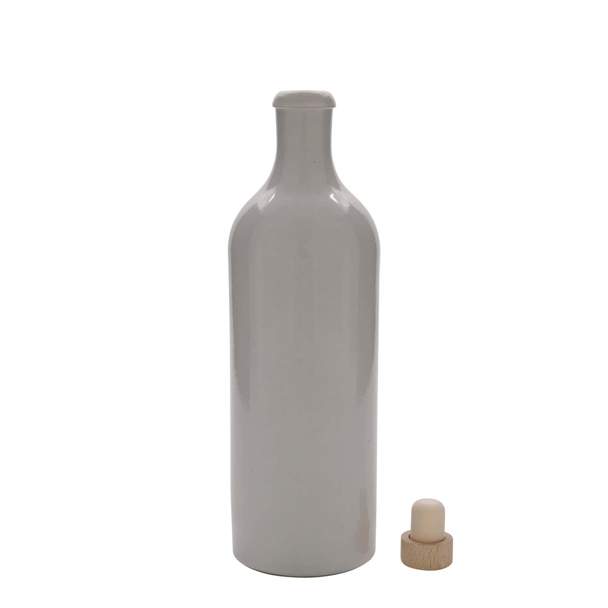 Jarra de barro de 750 ml, gres, blanca, boca: corcho