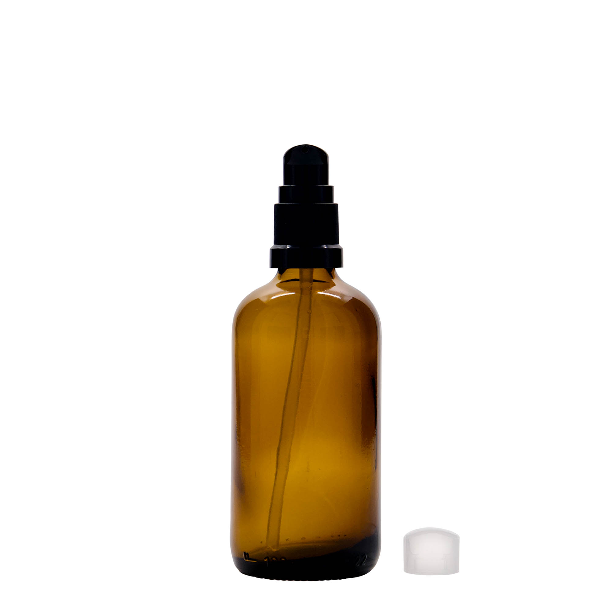 Botella médica de 100 ml con bomba dosificadora para lociones, vidrio, marrón, boca: DIN 18 Botella médica de 100 ml con bomba dosificadora para lociones, vidrio, marrón, boca: DIN 18