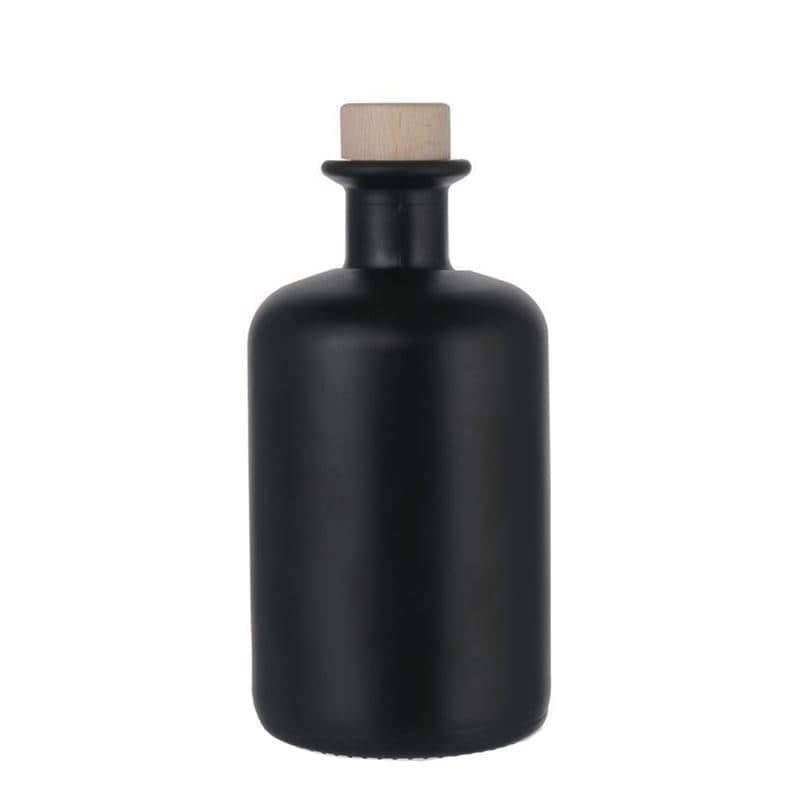 Botella de vidrio de farmacia de 350 ml, negro, boca: corcho