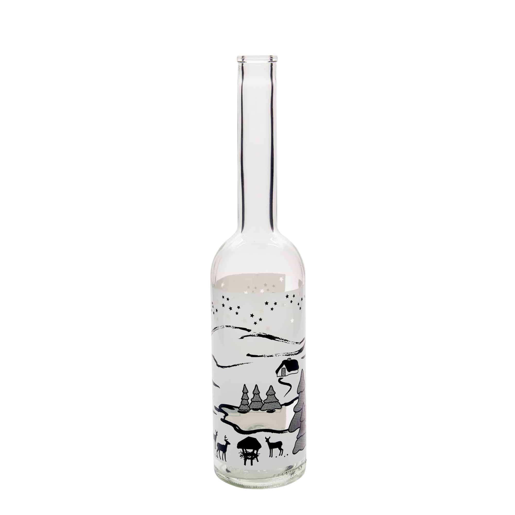 Botella de vidrio de 500 ml «Opera», motivo: Sueño de invierno-Bianco, boca: corcho